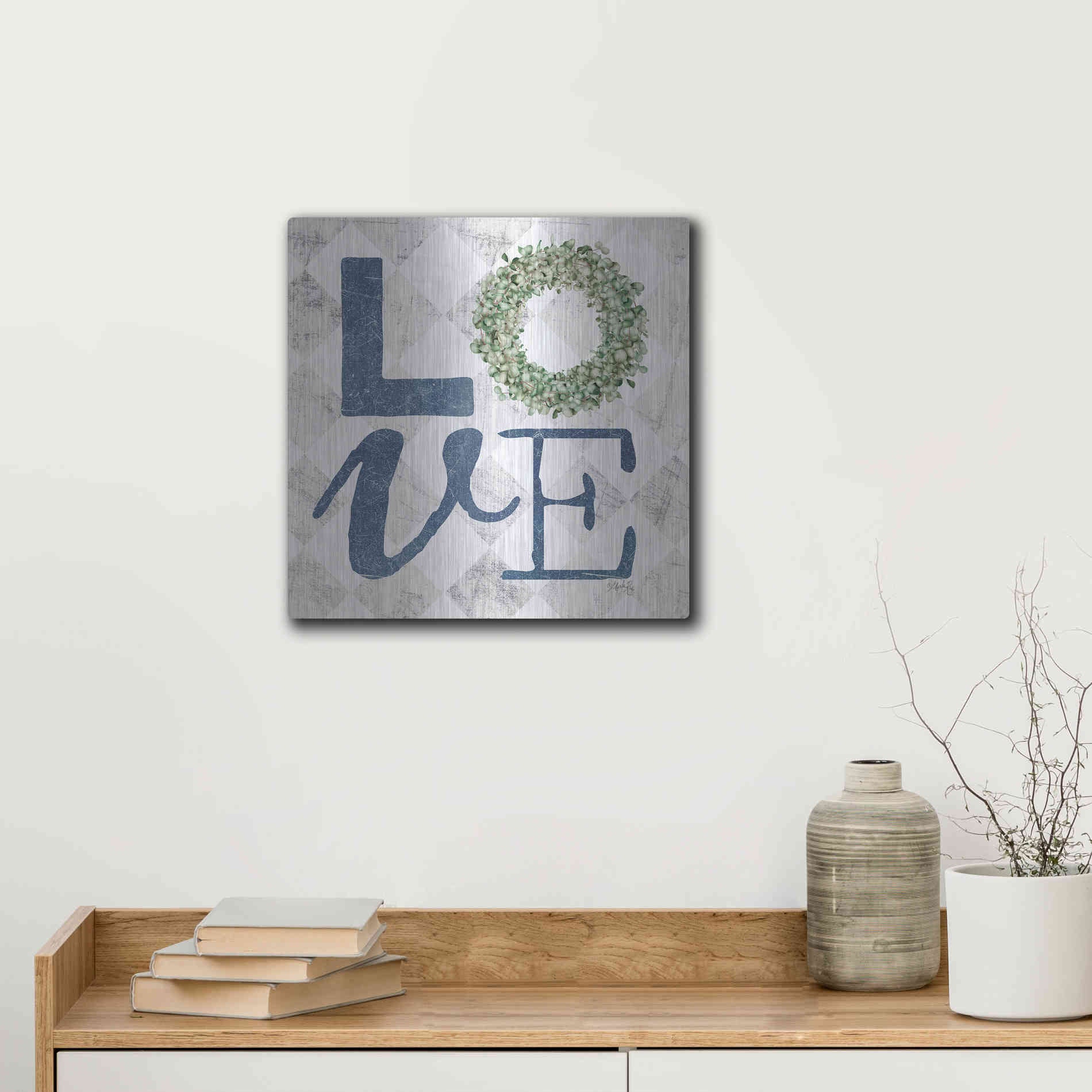 Luxe Metal Art 'Love with Eucalyptus Wreath III' by Marla Rae, Metal Wall Art,12x12