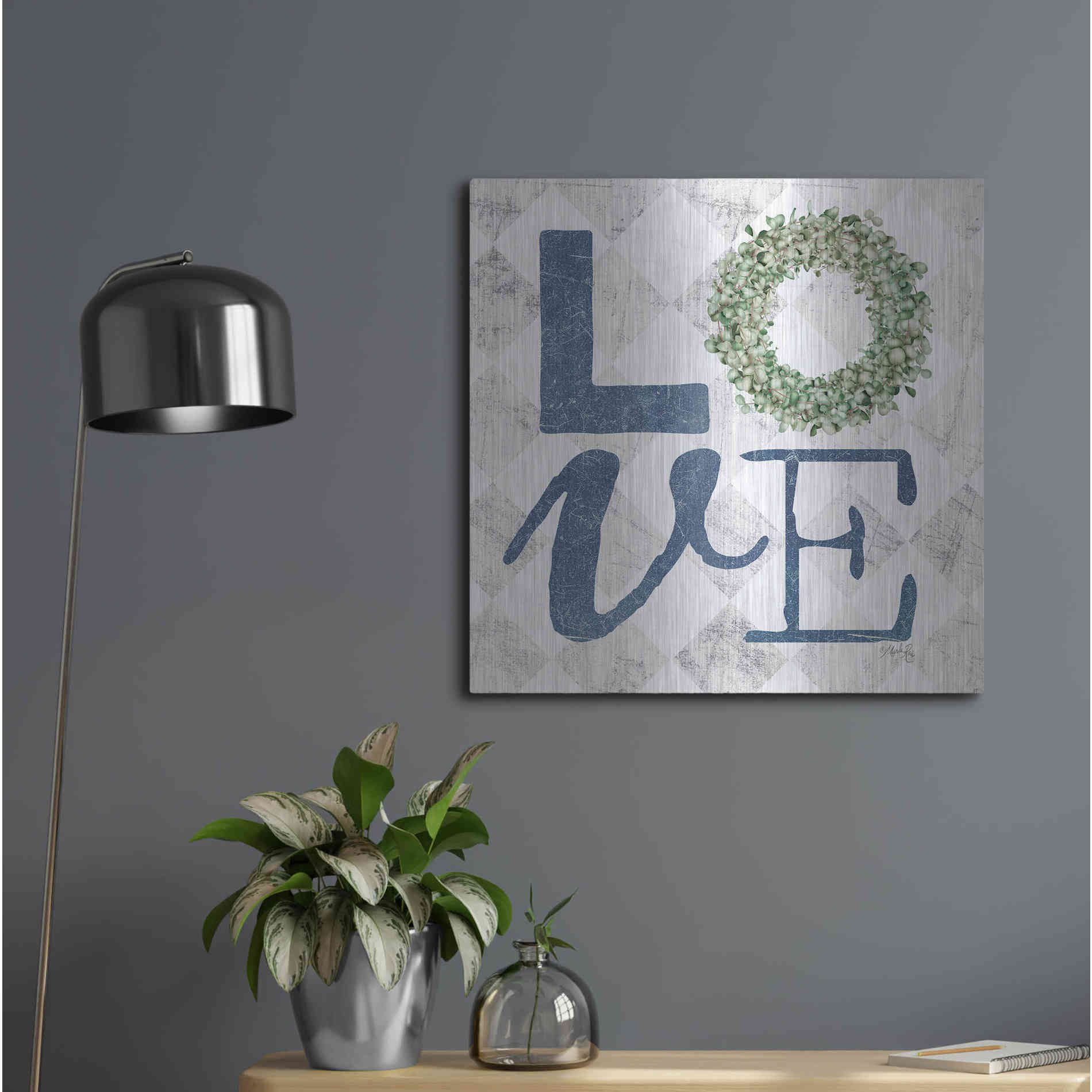 Luxe Metal Art 'Love with Eucalyptus Wreath III' by Marla Rae, Metal Wall Art,24x24