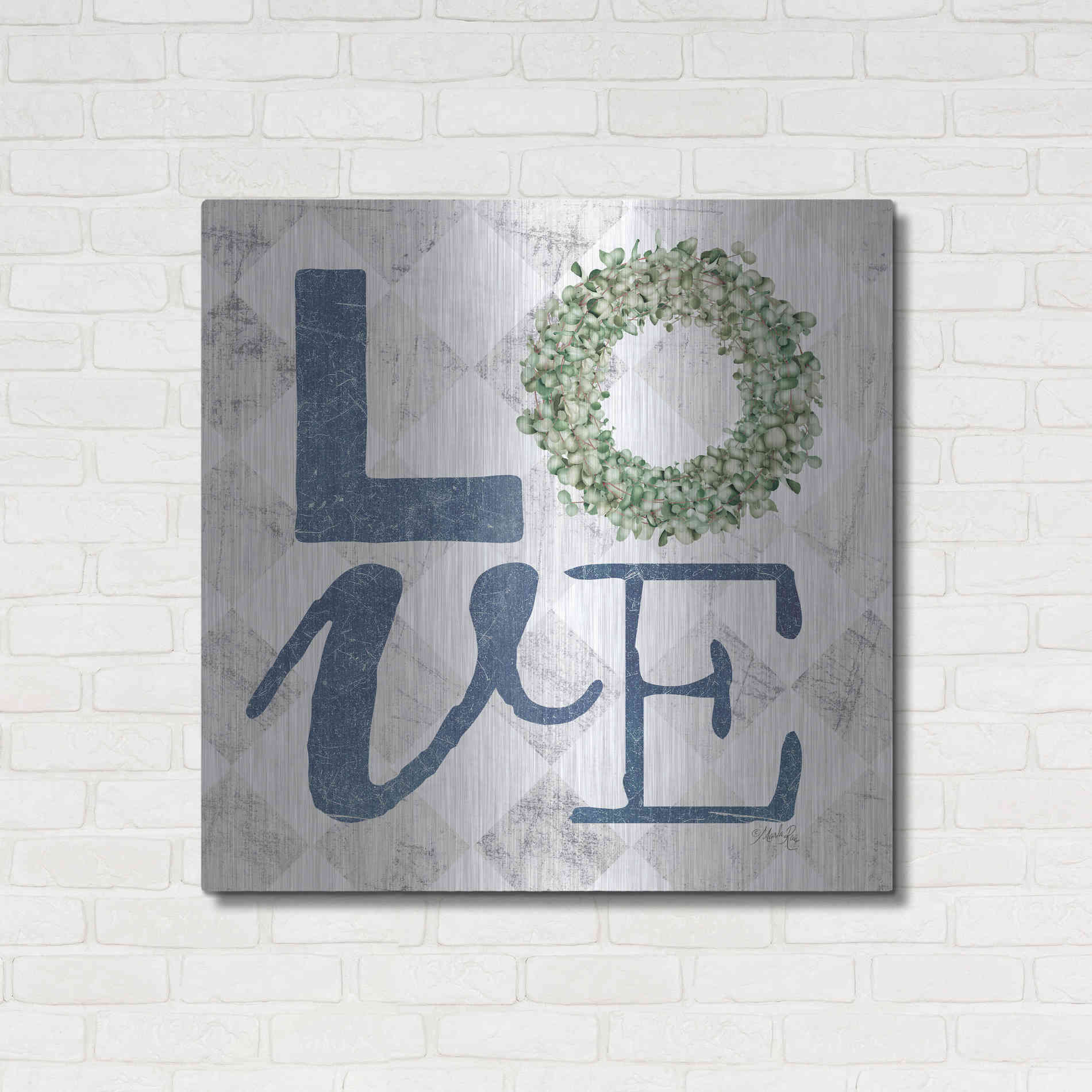 Luxe Metal Art 'Love with Eucalyptus Wreath III' by Marla Rae, Metal Wall Art,36x36