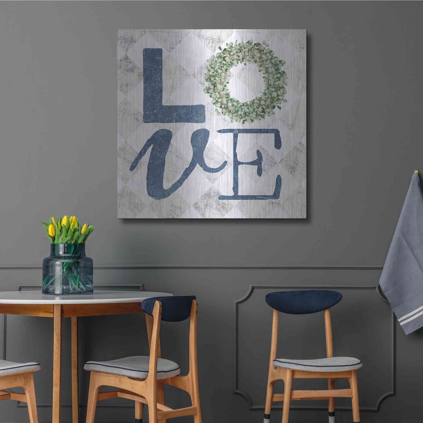 Luxe Metal Art 'Love with Eucalyptus Wreath III' by Marla Rae, Metal Wall Art,36x36