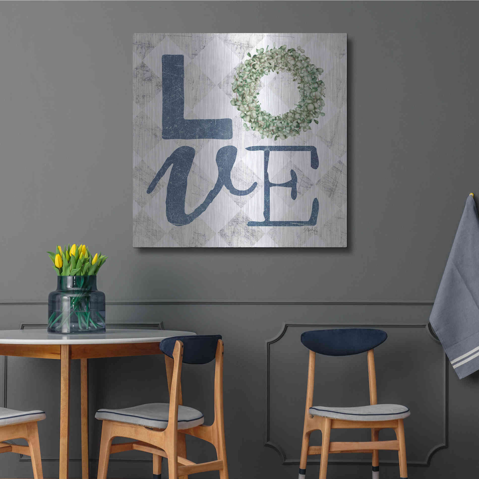 Luxe Metal Art 'Love with Eucalyptus Wreath III' by Marla Rae, Metal Wall Art,36x36