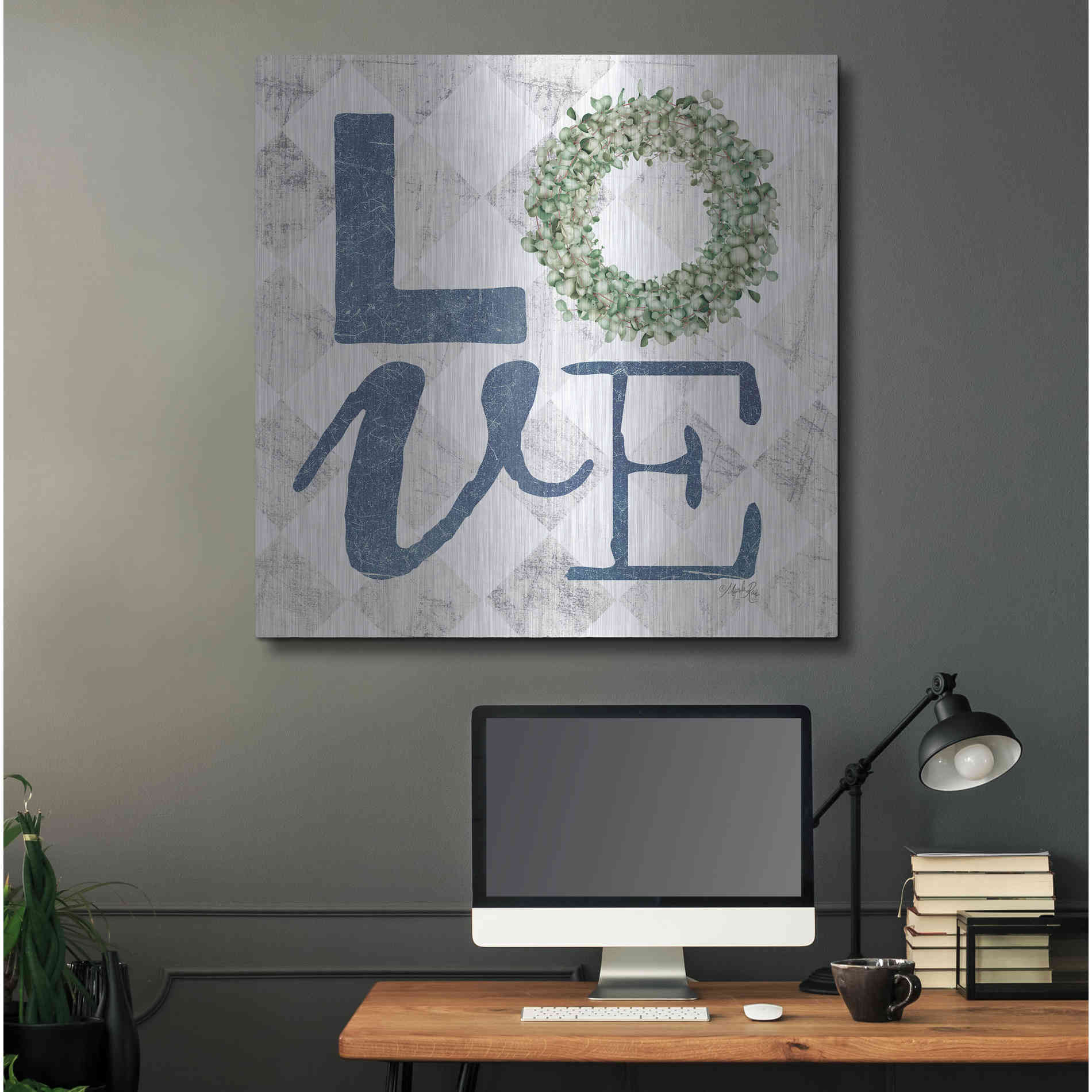 Luxe Metal Art 'Love with Eucalyptus Wreath III' by Marla Rae, Metal Wall Art,36x36