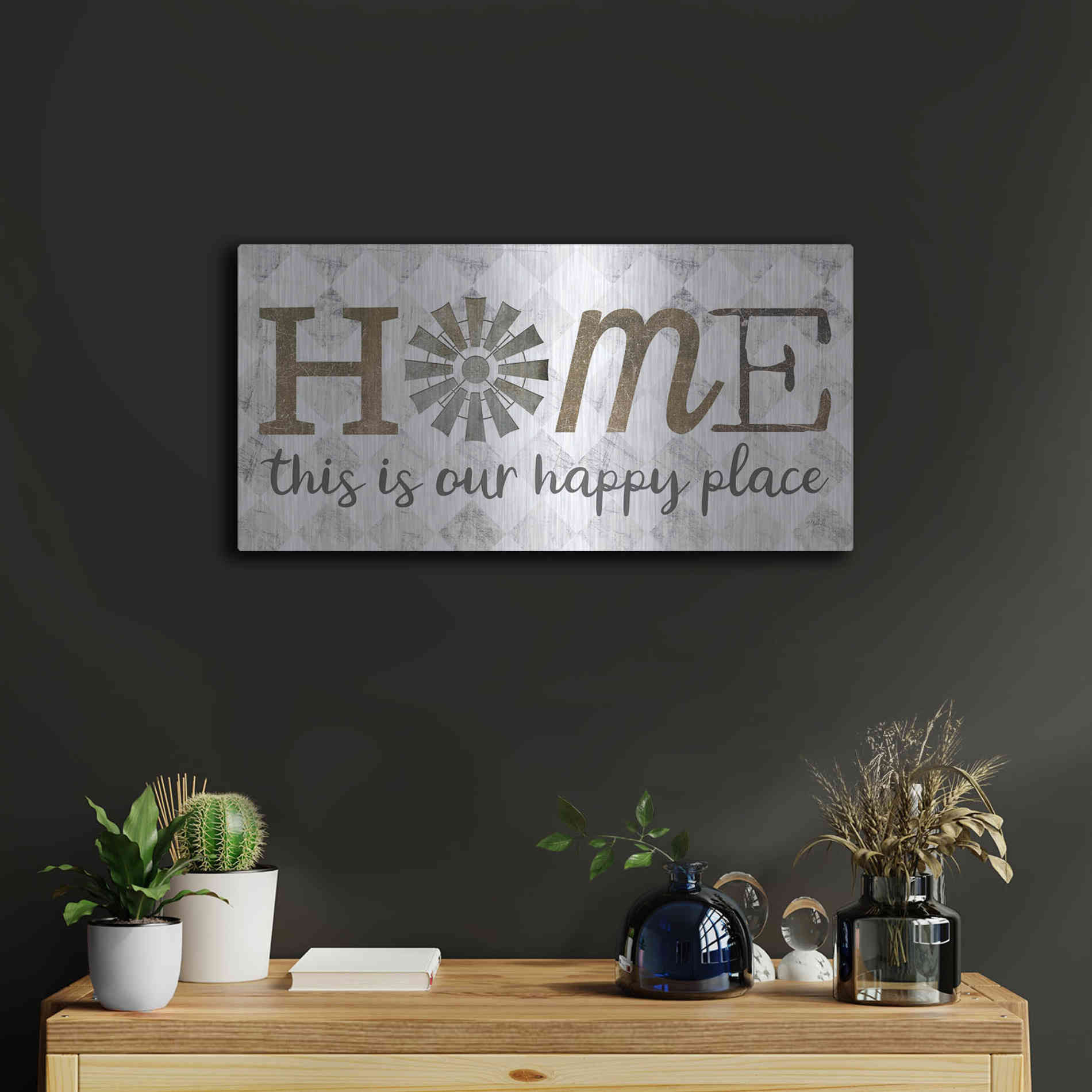 Luxe Metal Art 'Home - This is Our Happy Place' by Marla Rae, Metal Wall Art,24x12