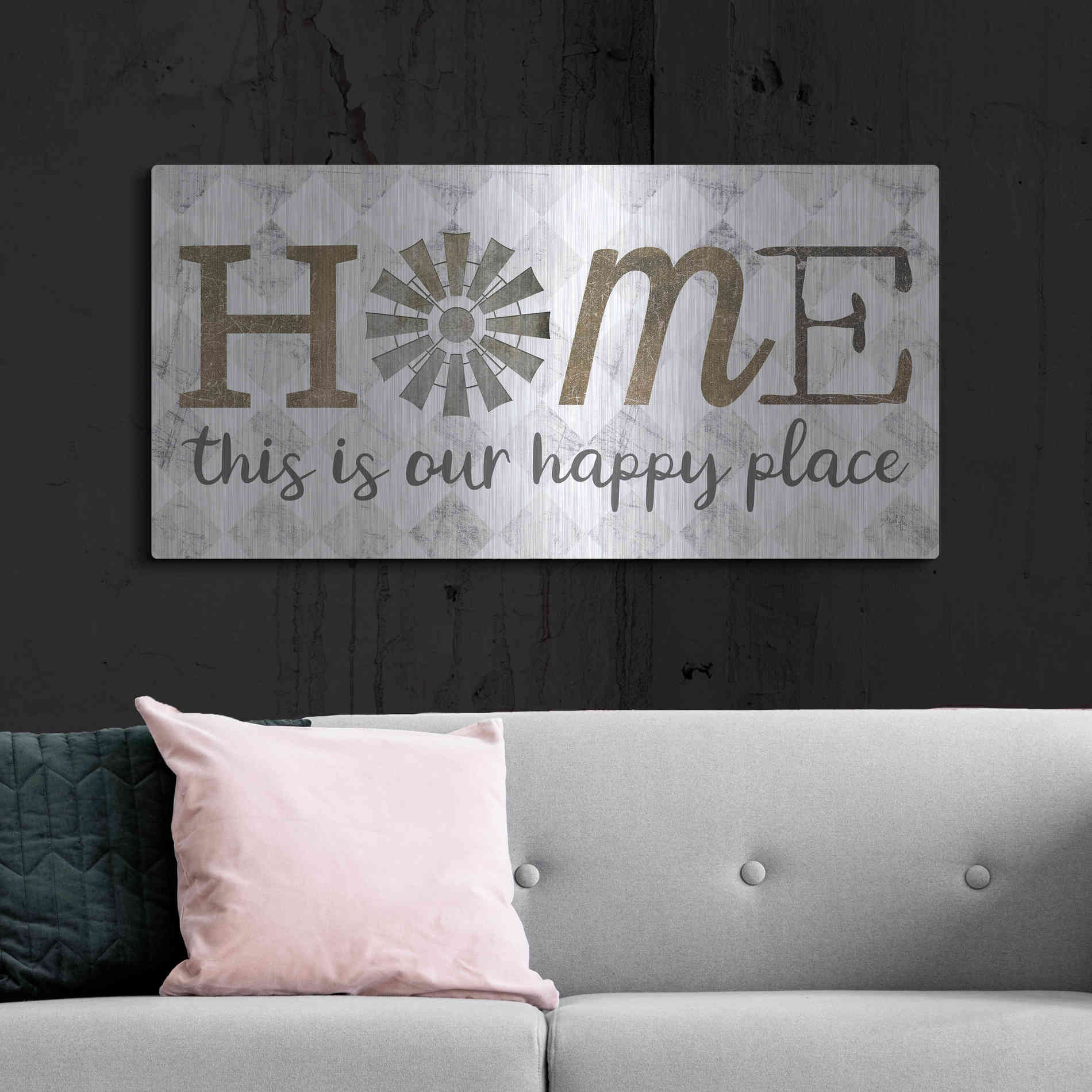 Luxe Metal Art 'Home - This is Our Happy Place' by Marla Rae, Metal Wall Art,48x24