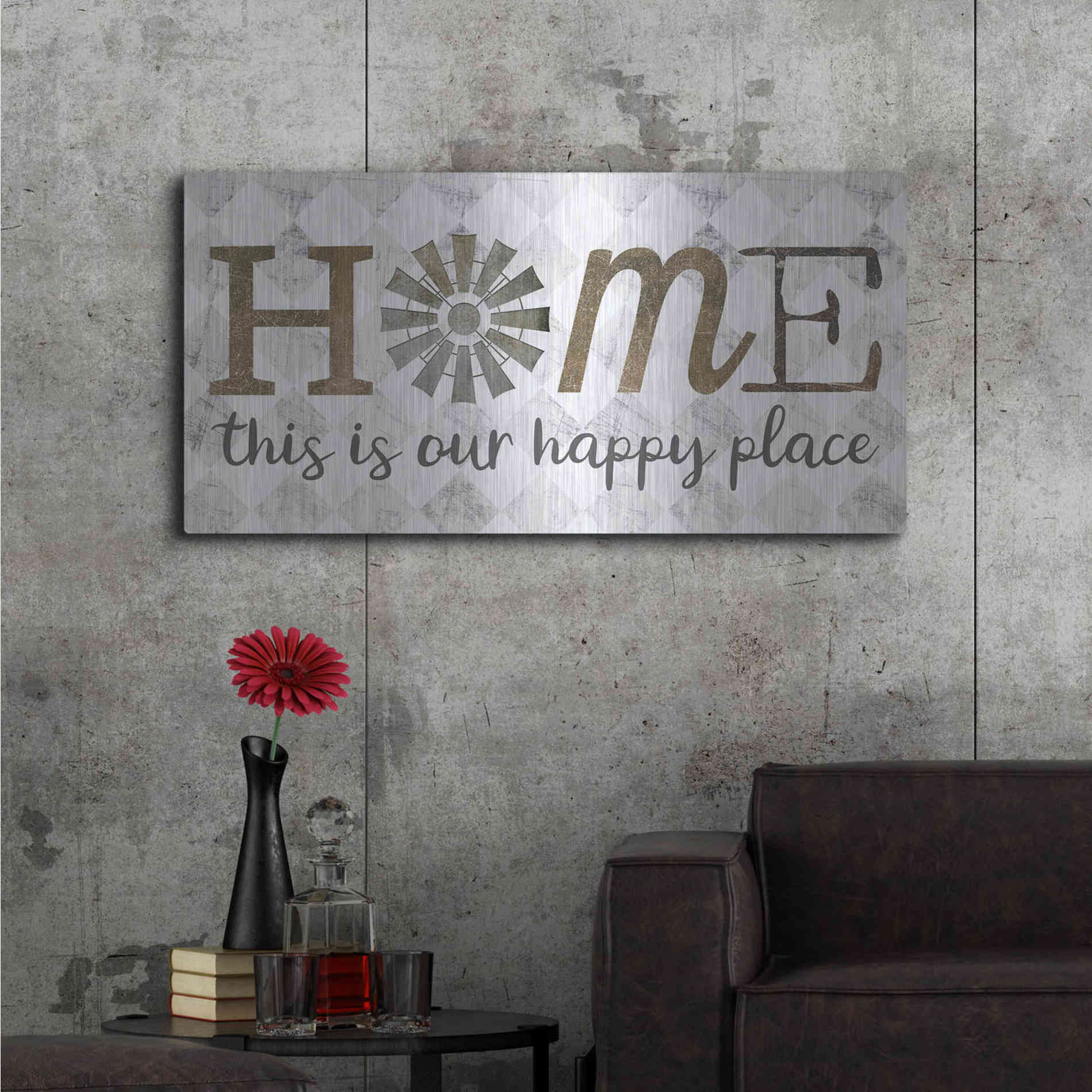 Luxe Metal Art 'Home - This is Our Happy Place' by Marla Rae, Metal Wall Art,48x24