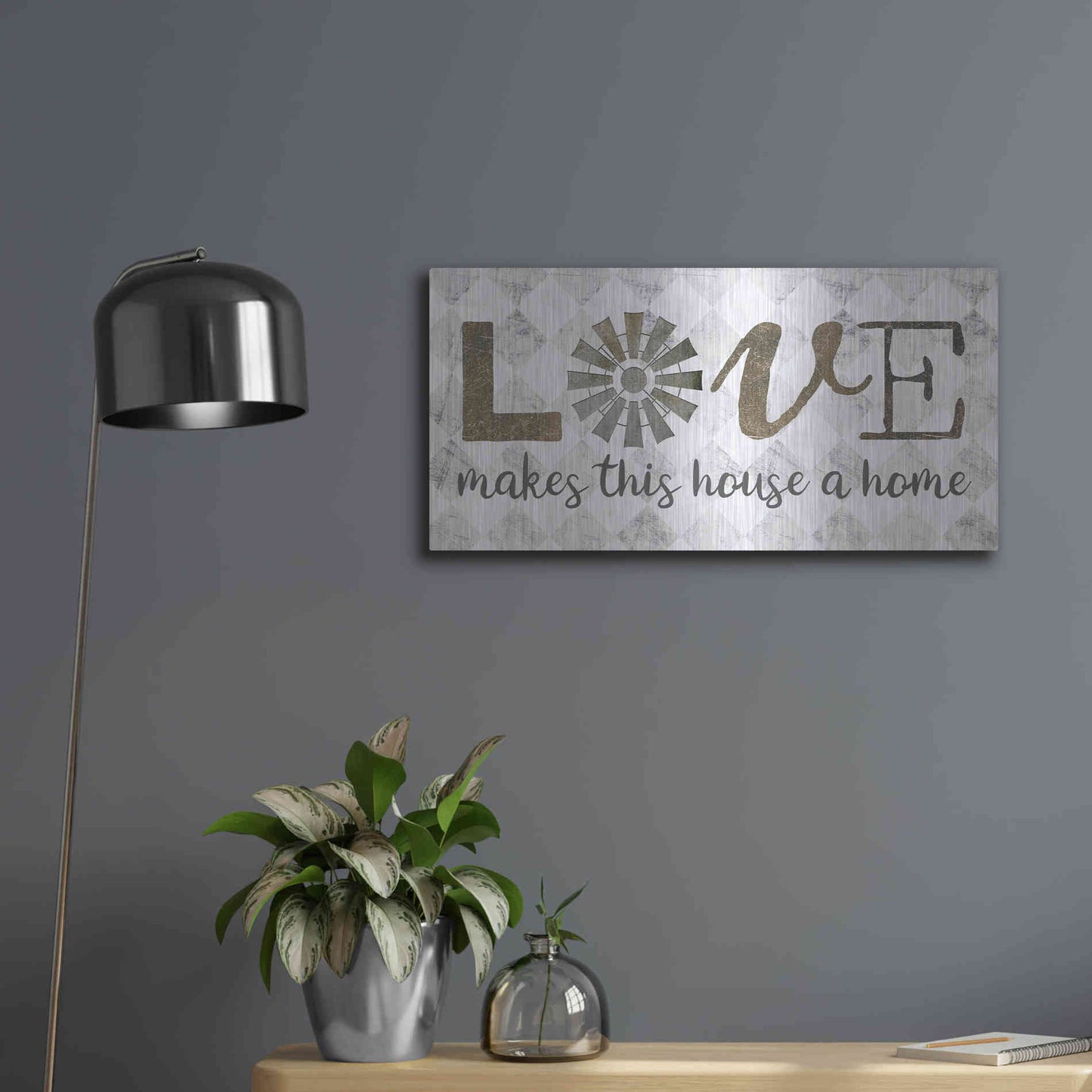 Luxe Metal Art 'Love Makes This House a Home' by Marla Rae, Metal Wall Art,24x12