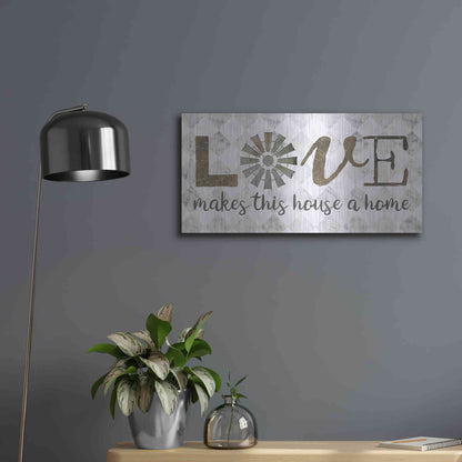 Luxe Metal Art 'Love Makes This House a Home' by Marla Rae, Metal Wall Art,24x12