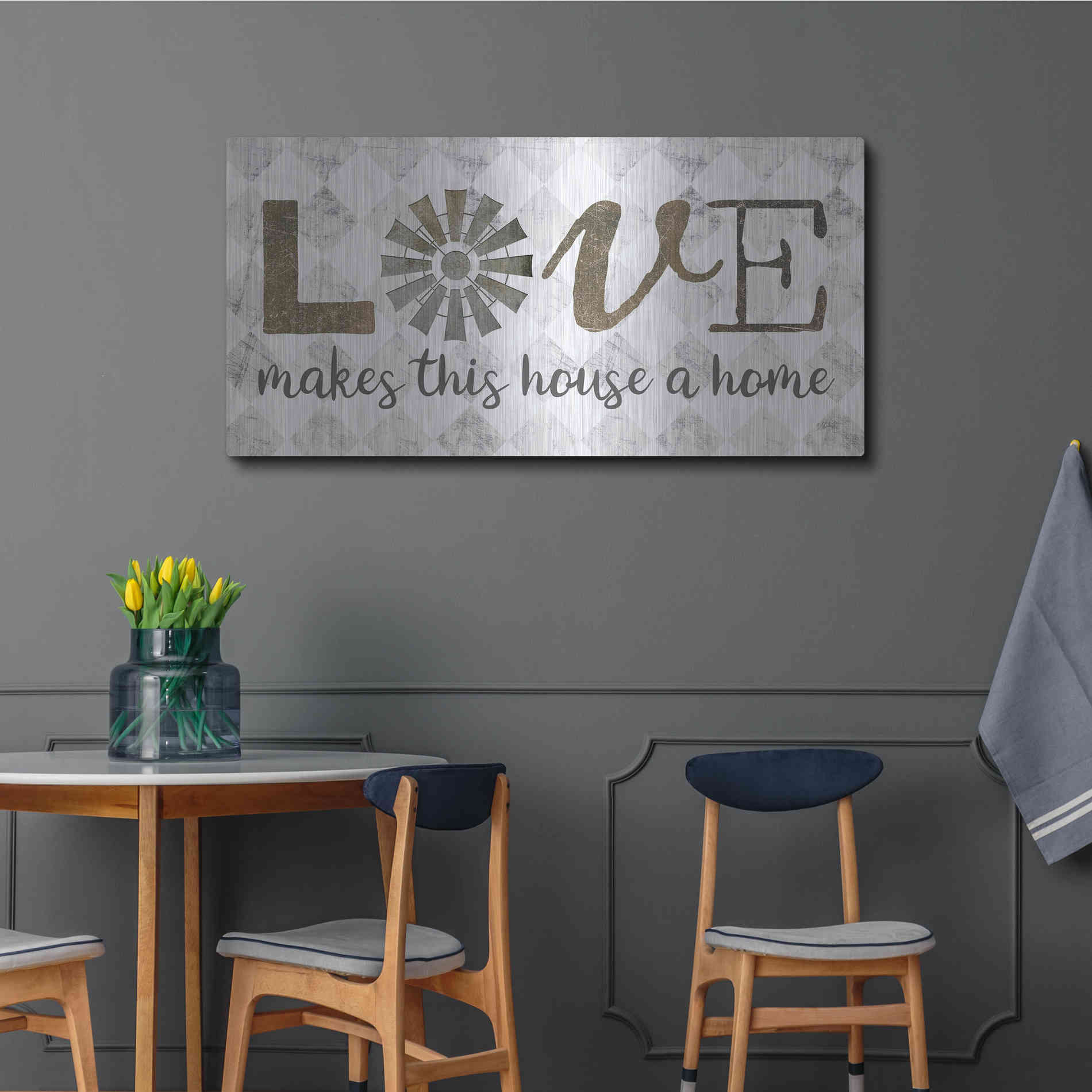 Luxe Metal Art 'Love Makes This House a Home' by Marla Rae, Metal Wall Art,48x24