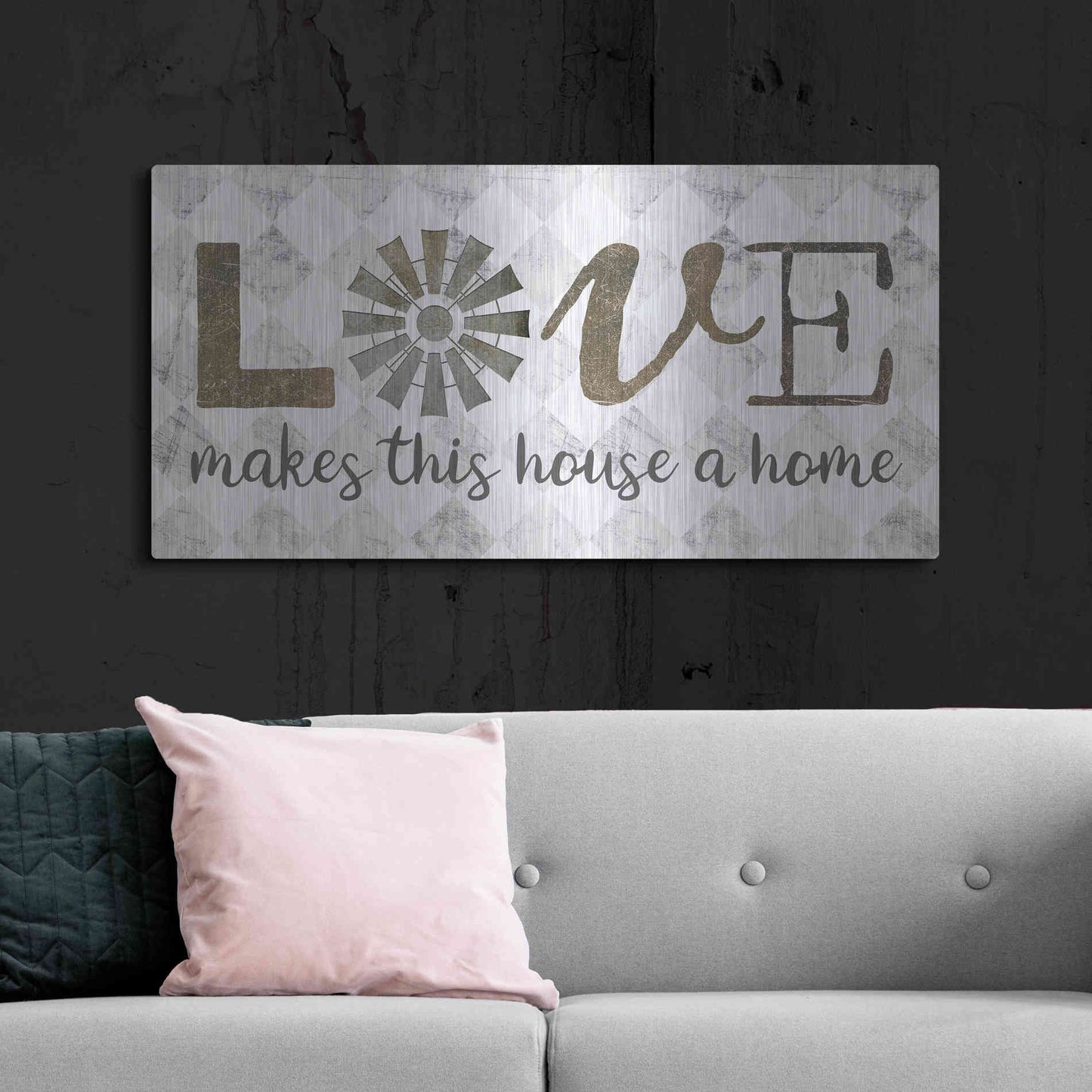 Luxe Metal Art 'Love Makes This House a Home' by Marla Rae, Metal Wall Art,48x24