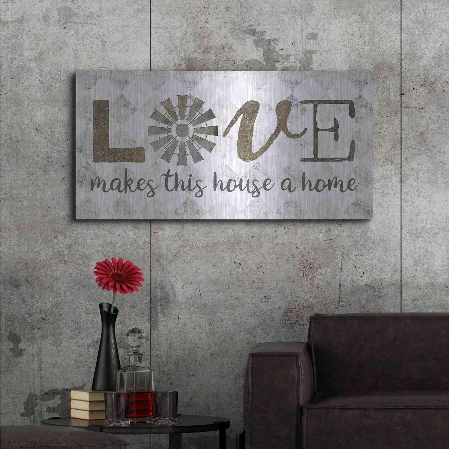 Luxe Metal Art 'Love Makes This House a Home' by Marla Rae, Metal Wall Art,48x24