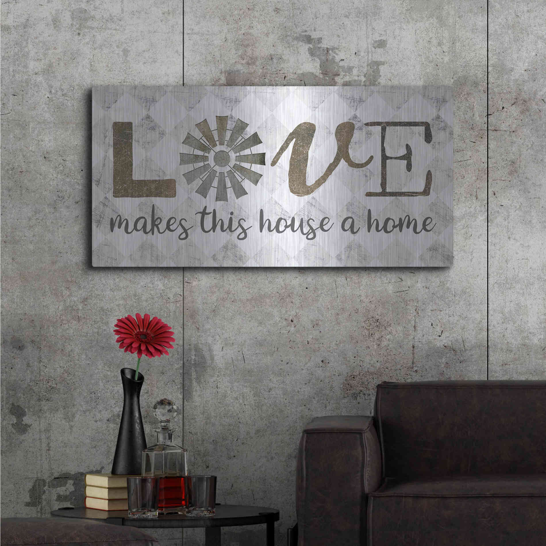 Luxe Metal Art 'Love Makes This House a Home' by Marla Rae, Metal Wall Art,48x24