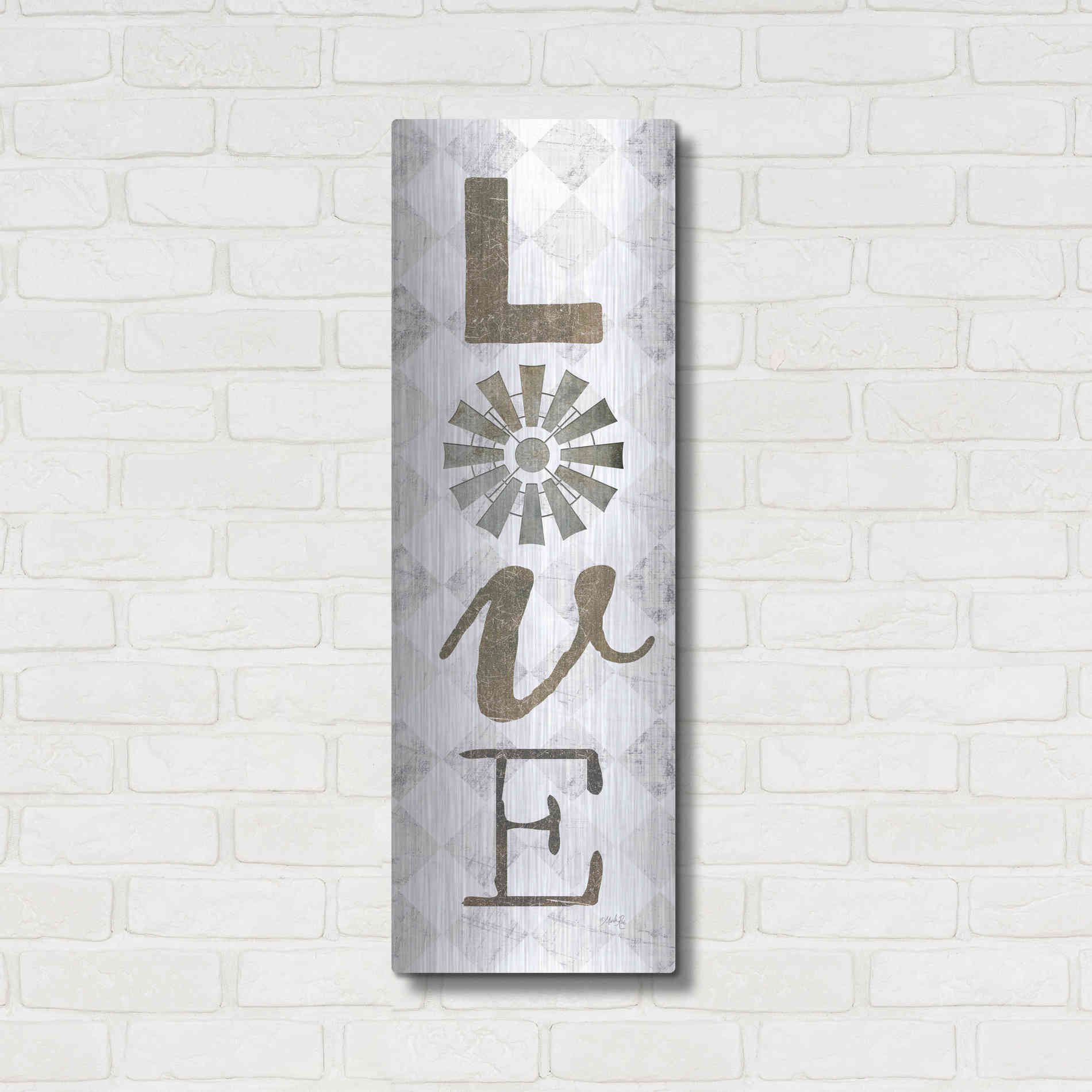 Luxe Metal Art 'Love with Windmill II' by Marla Rae, Metal Wall Art,12x36