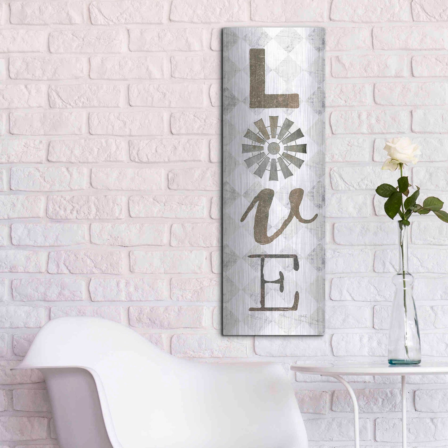 Luxe Metal Art 'Love with Windmill II' by Marla Rae, Metal Wall Art,12x36