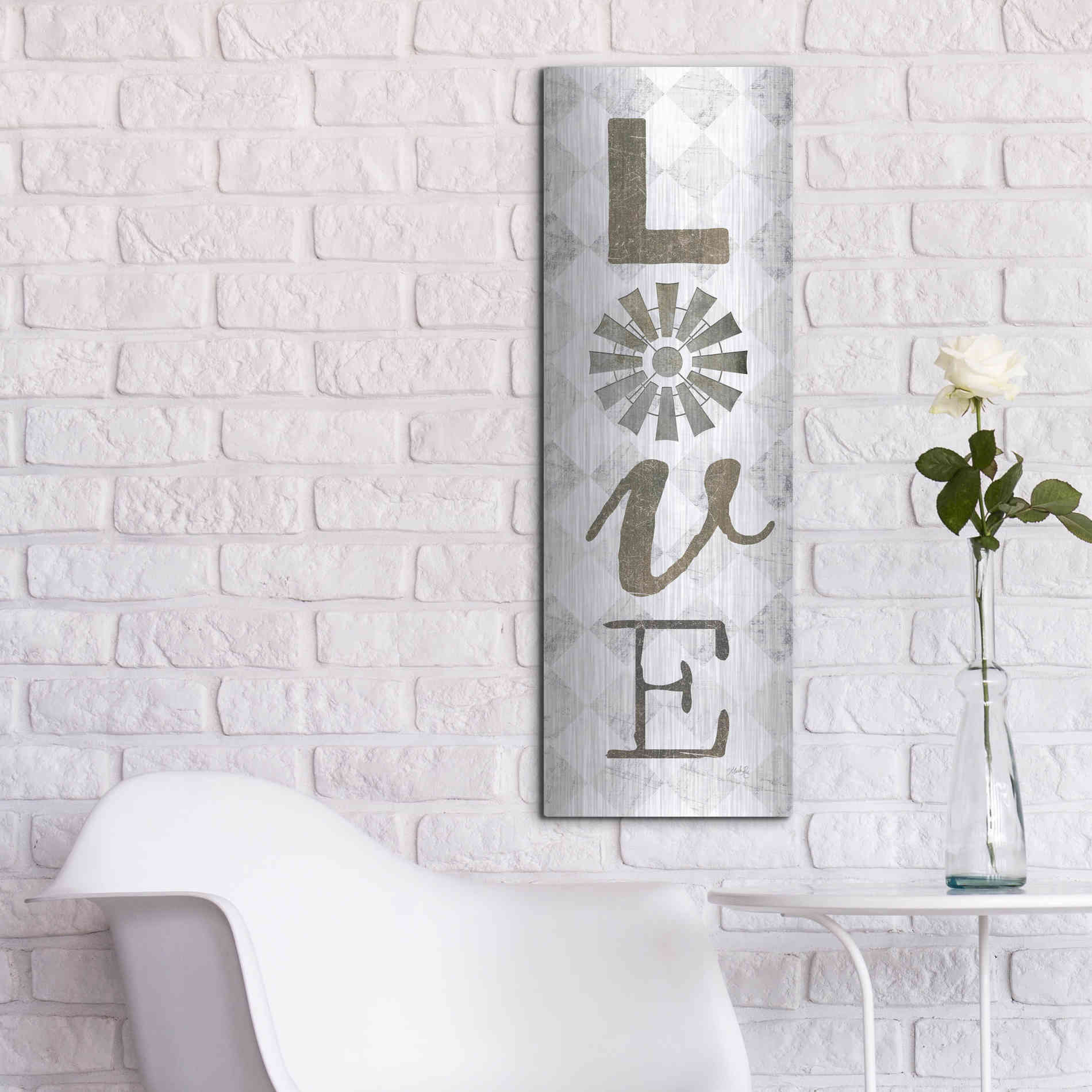 Luxe Metal Art 'Love with Windmill II' by Marla Rae, Metal Wall Art,12x36