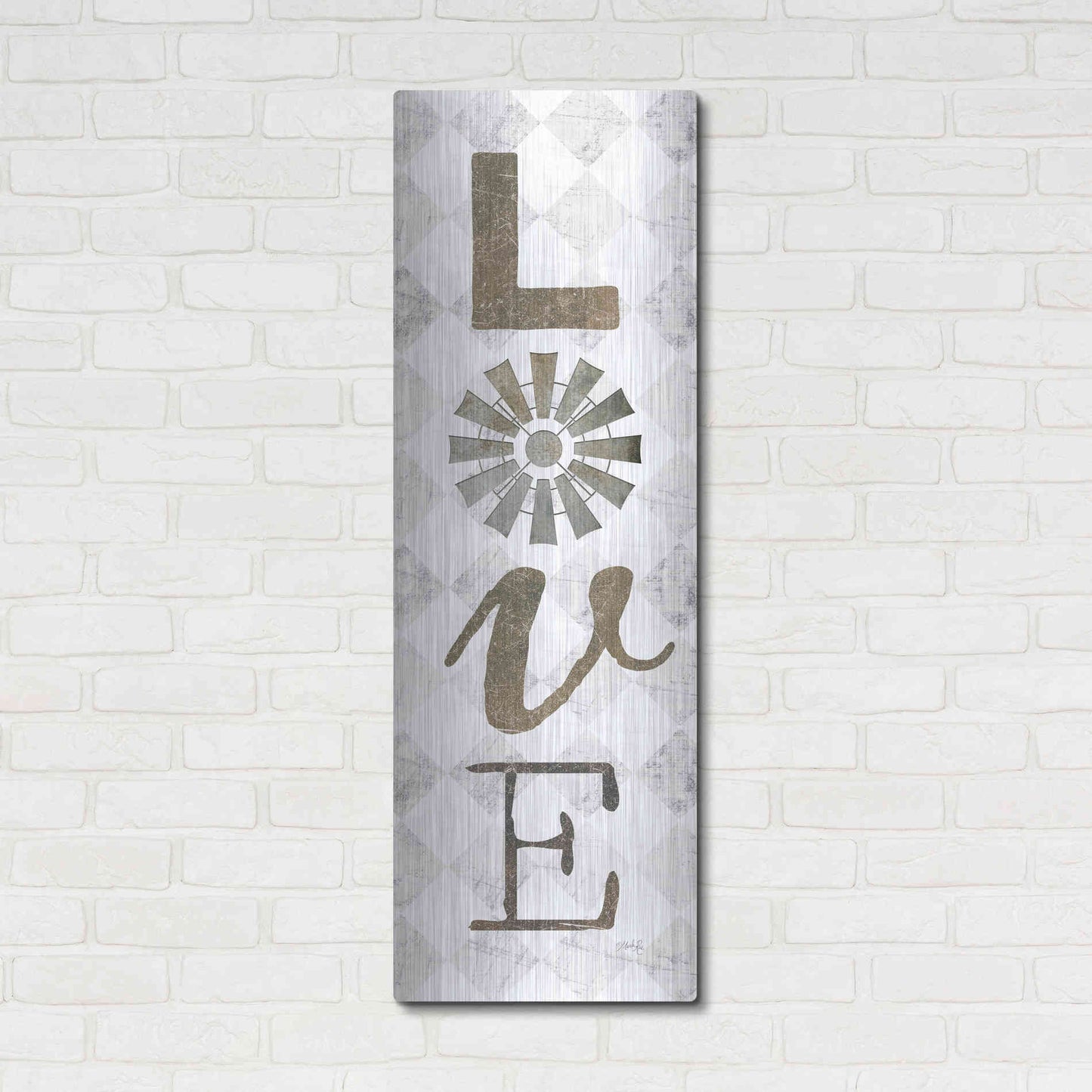 Luxe Metal Art 'Love with Windmill II' by Marla Rae, Metal Wall Art,16x48