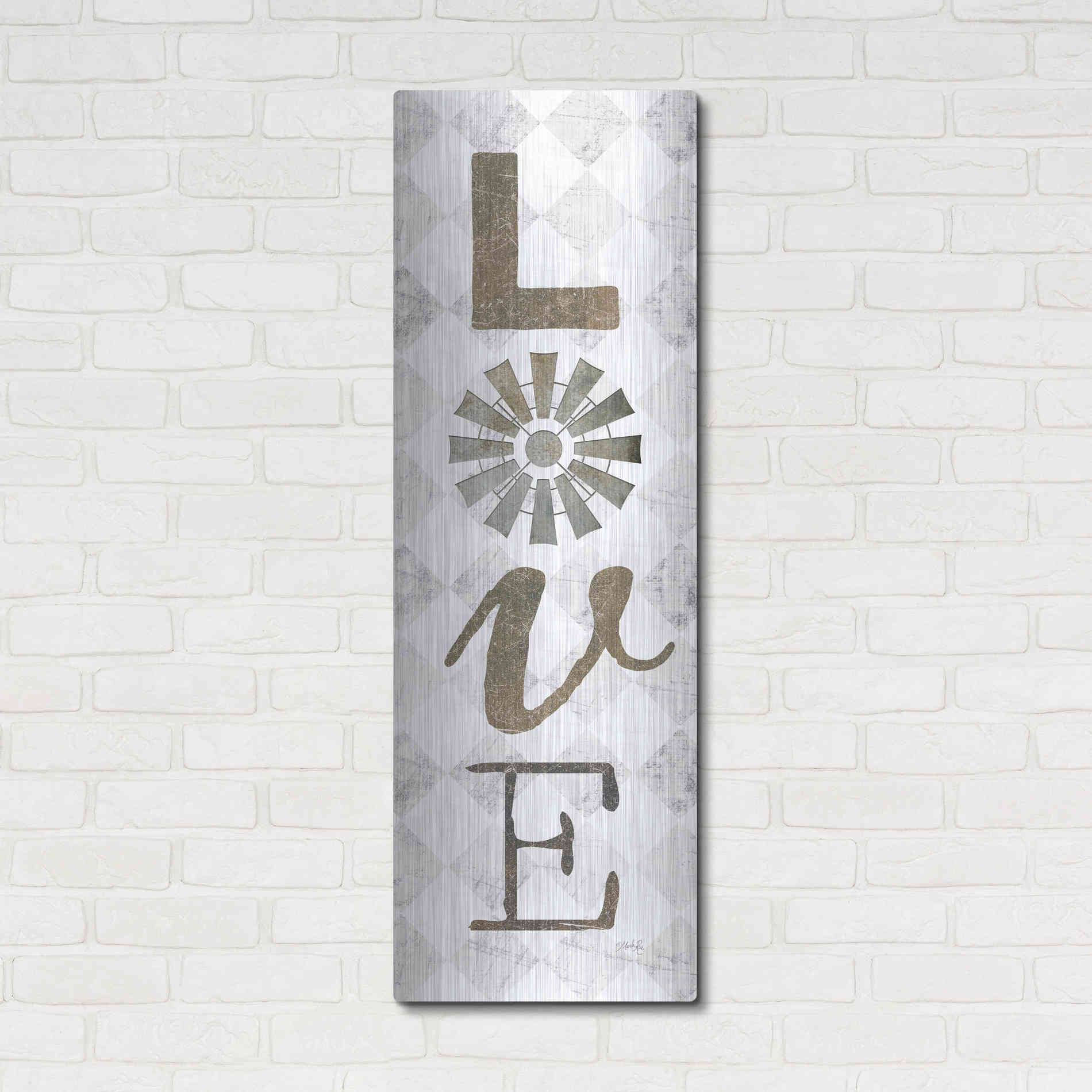 Luxe Metal Art 'Love with Windmill II' by Marla Rae, Metal Wall Art,16x48