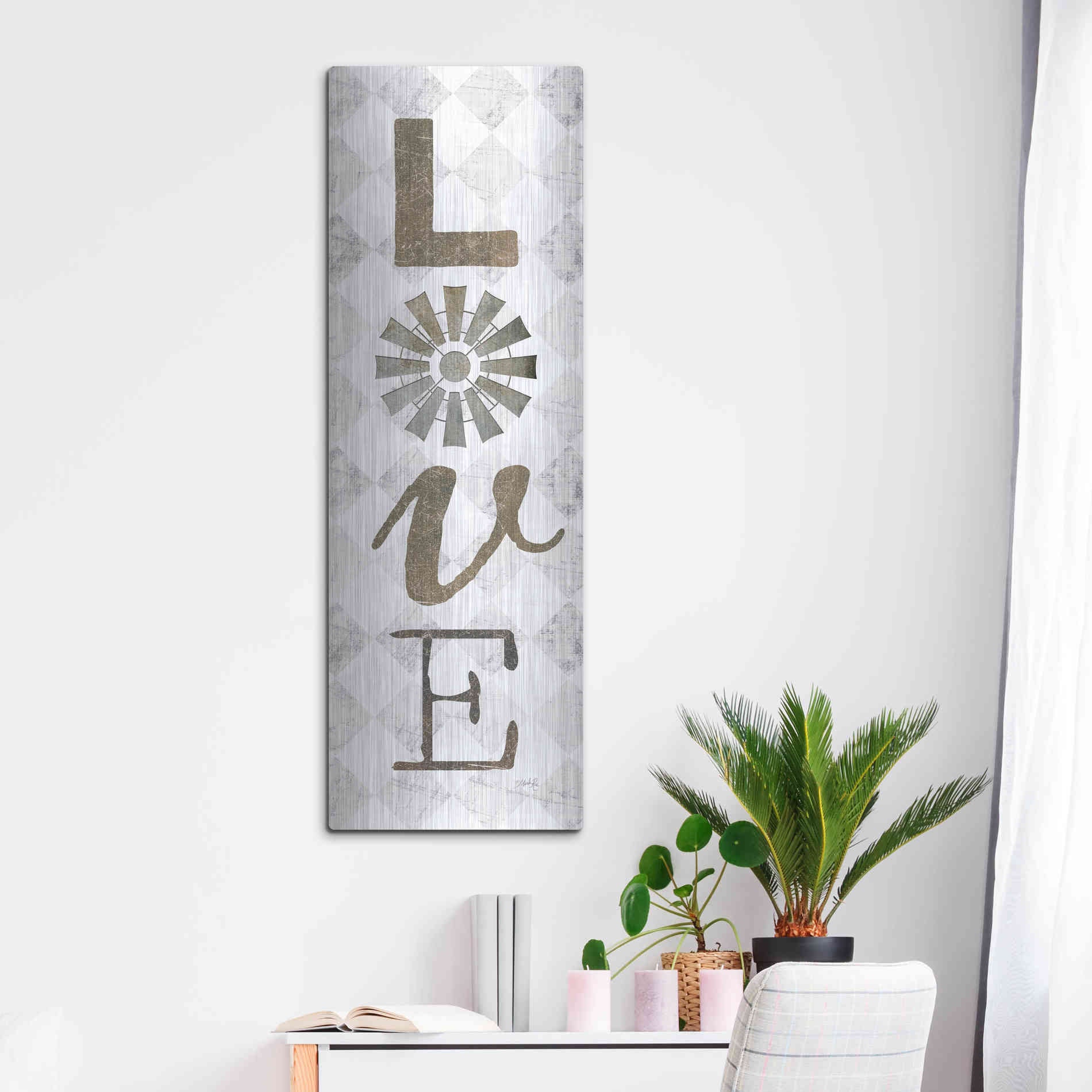 Luxe Metal Art 'Love with Windmill II' by Marla Rae, Metal Wall Art,16x48
