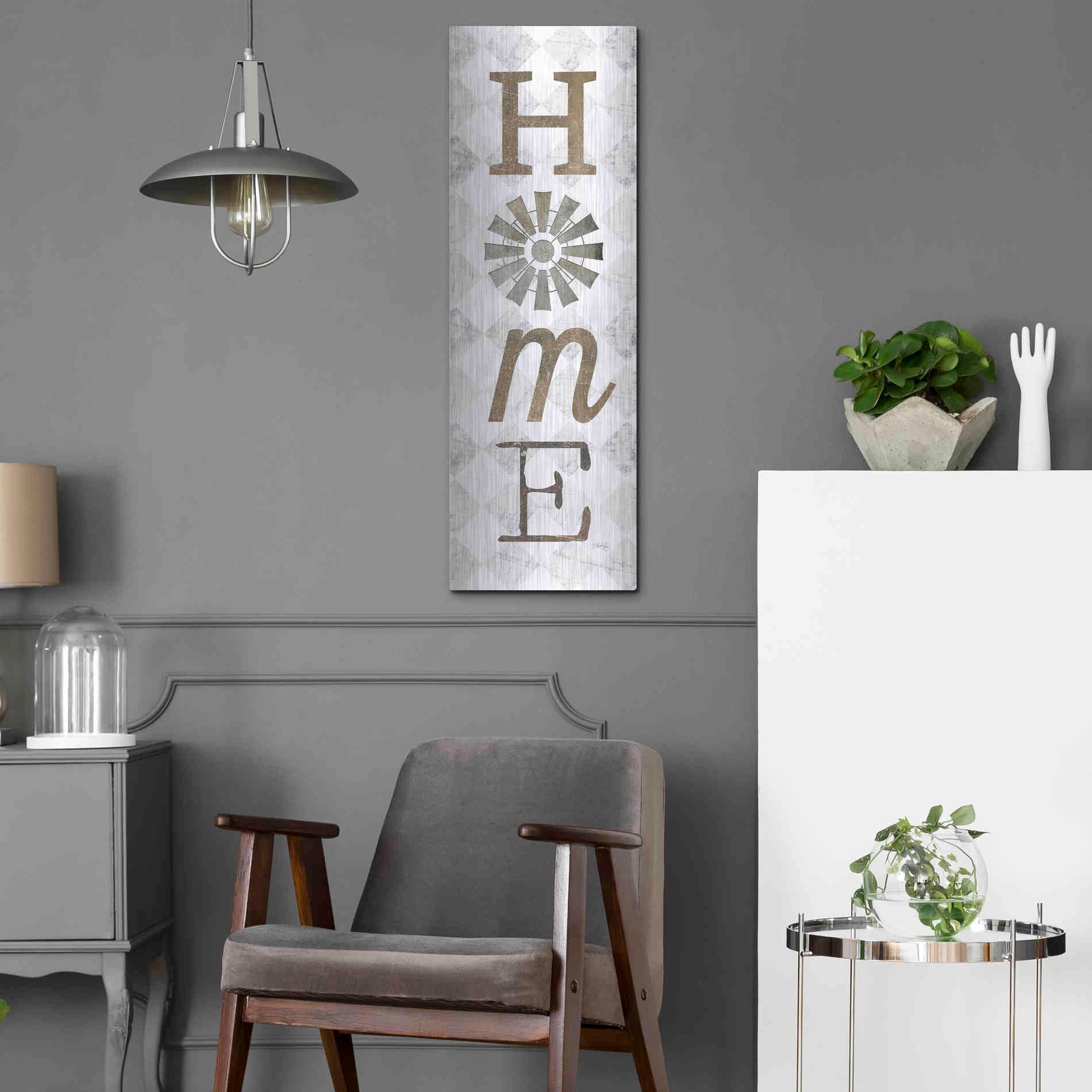 Luxe Metal Art 'Home with Windmill II' by Marla Rae, Metal Wall Art,12x36