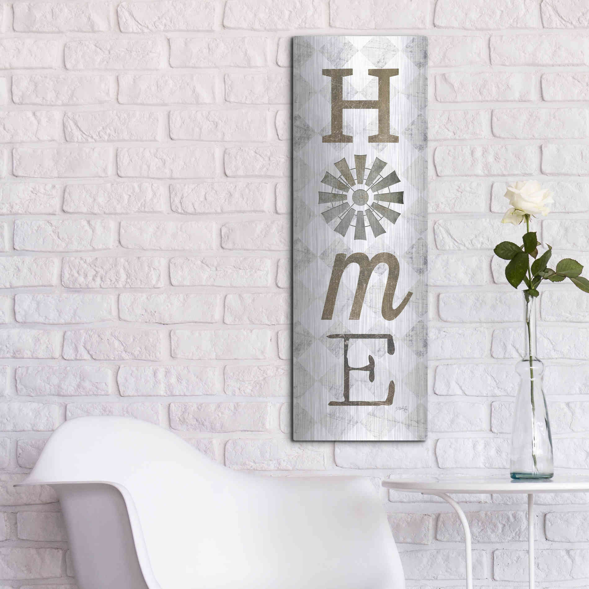 Luxe Metal Art 'Home with Windmill II' by Marla Rae, Metal Wall Art,12x36