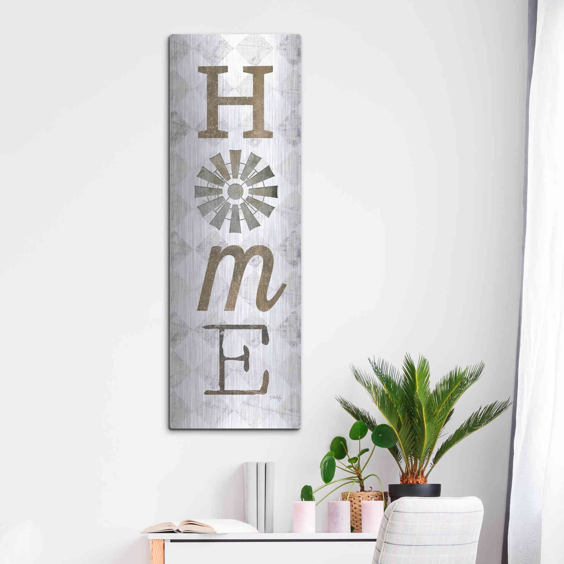 Luxe Metal Art 'Home with Windmill II' by Marla Rae, Metal Wall Art,16x48