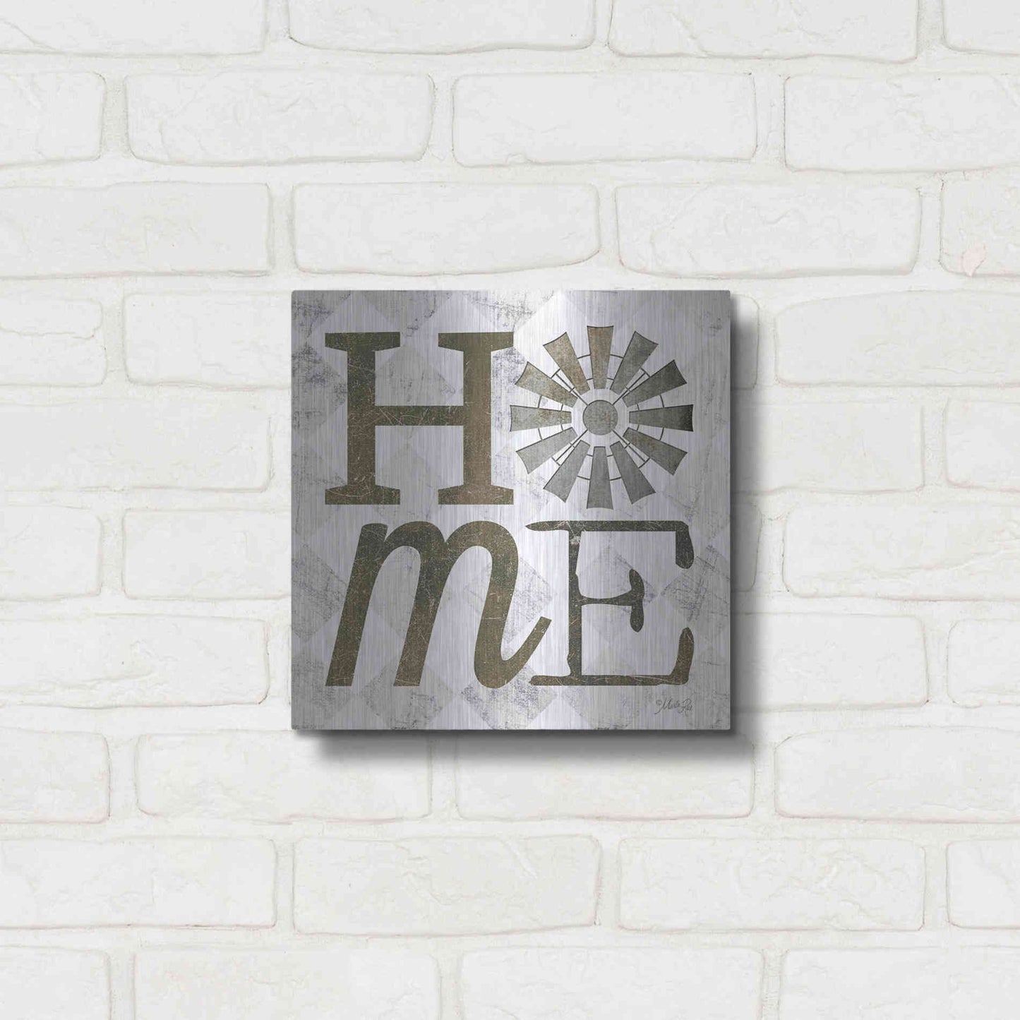 Luxe Metal Art 'Home with Windmill III' by Marla Rae, Metal Wall Art,12x12