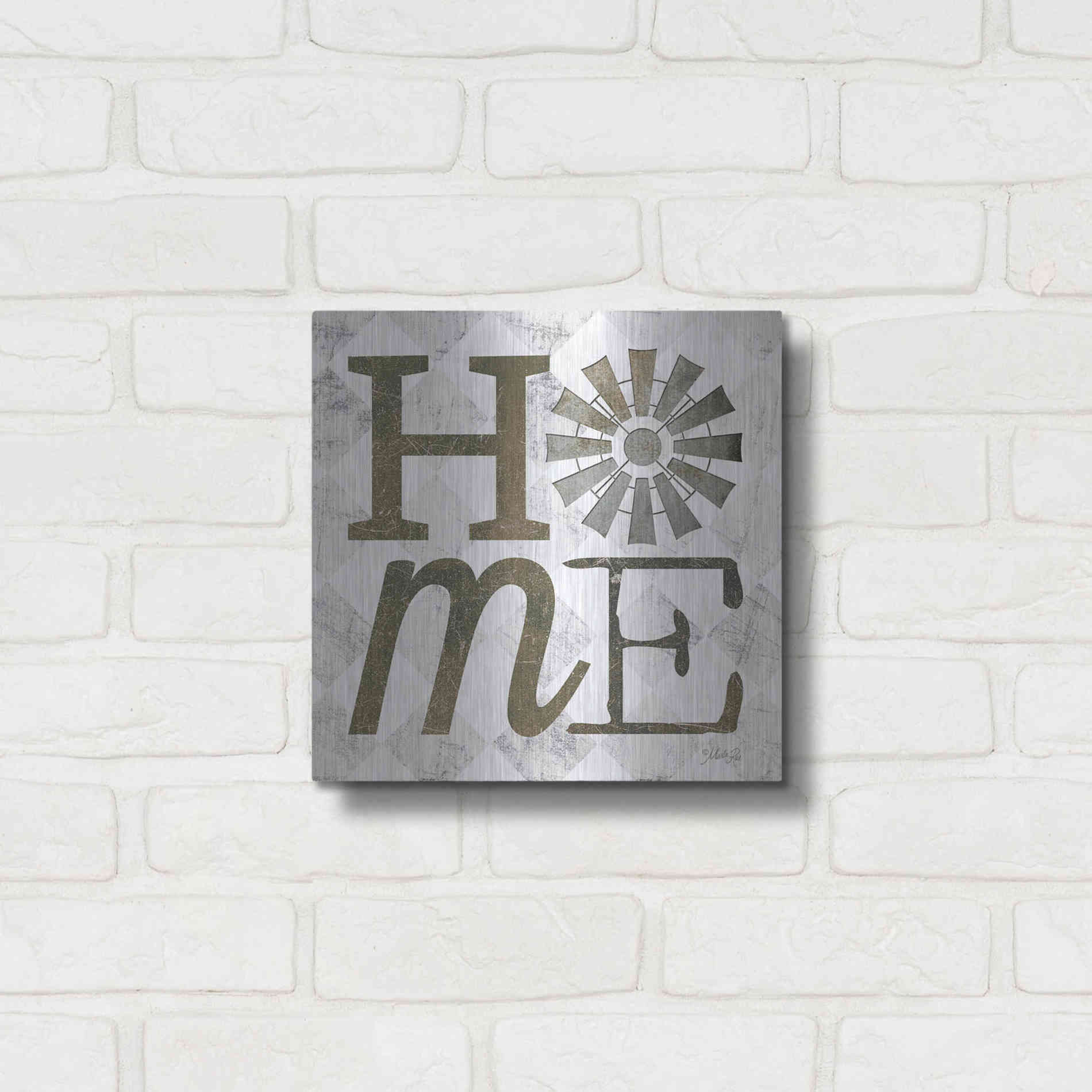 Luxe Metal Art 'Home with Windmill III' by Marla Rae, Metal Wall Art,12x12