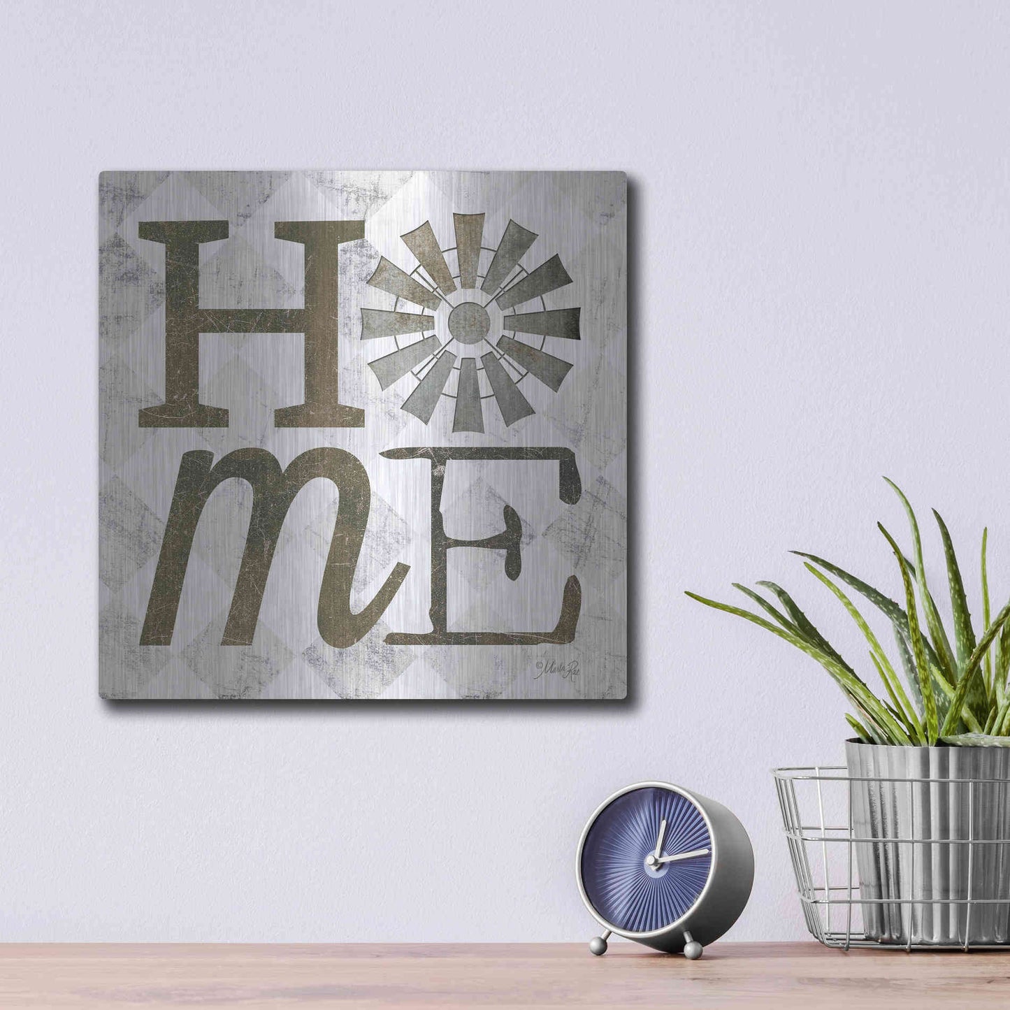 Luxe Metal Art 'Home with Windmill III' by Marla Rae, Metal Wall Art,12x12