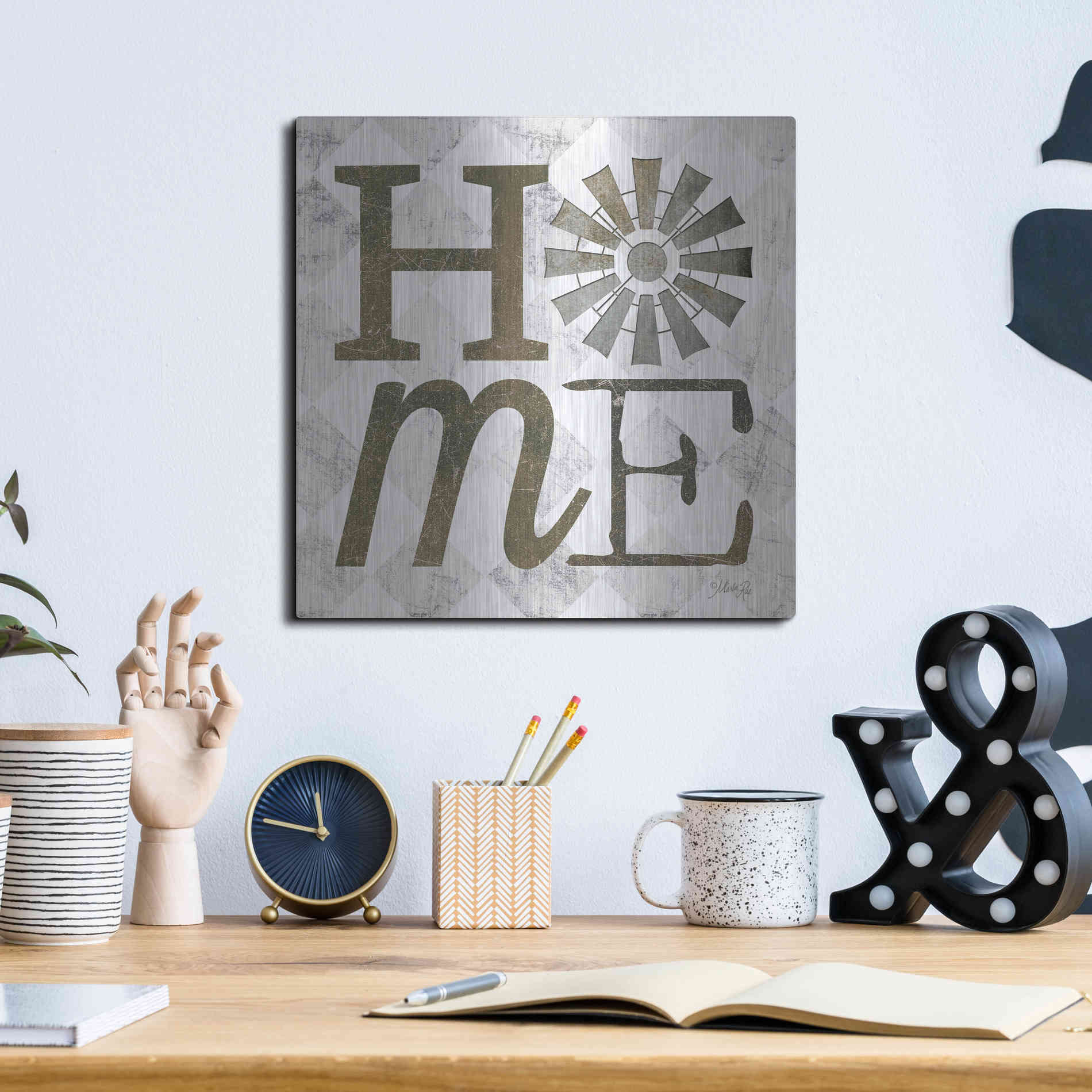 Luxe Metal Art 'Home with Windmill III' by Marla Rae, Metal Wall Art,12x12