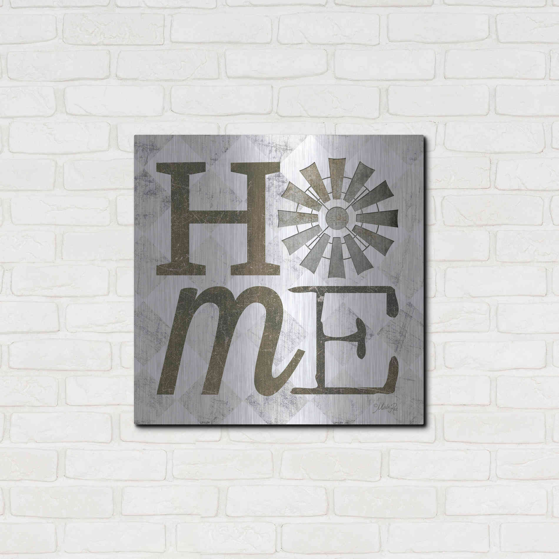Luxe Metal Art 'Home with Windmill III' by Marla Rae, Metal Wall Art,24x24
