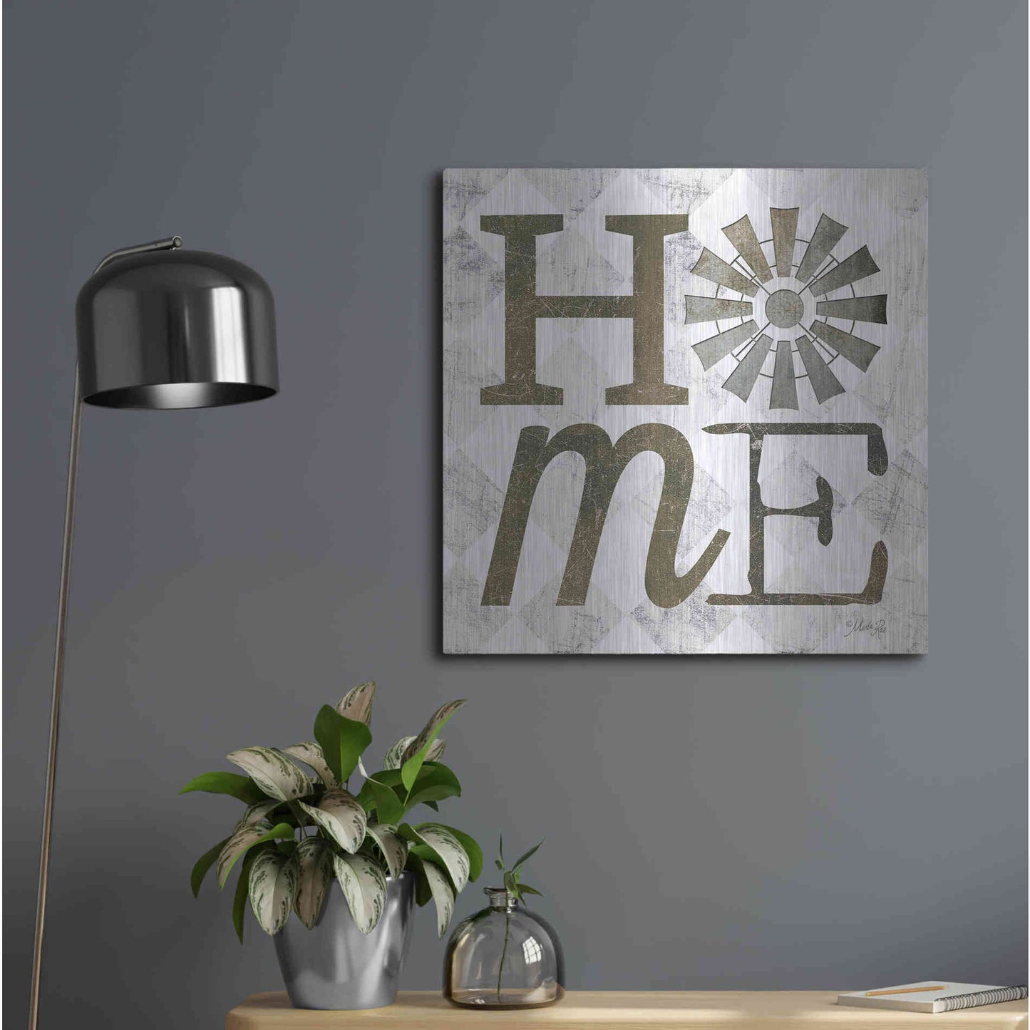 Luxe Metal Art 'Home with Windmill III' by Marla Rae, Metal Wall Art,24x24