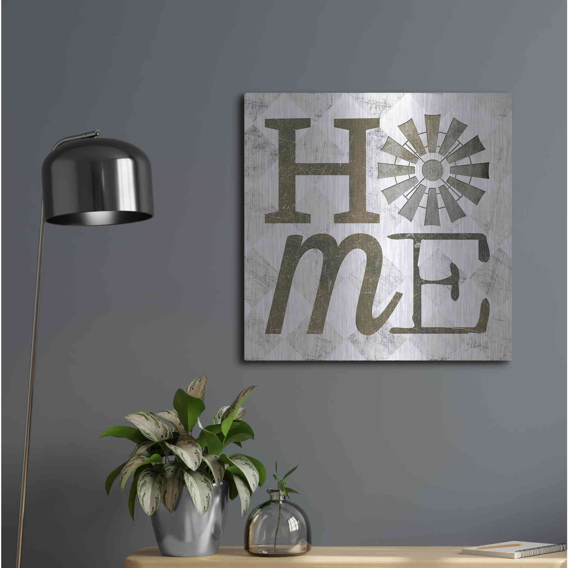 Luxe Metal Art 'Home with Windmill III' by Marla Rae, Metal Wall Art,24x24