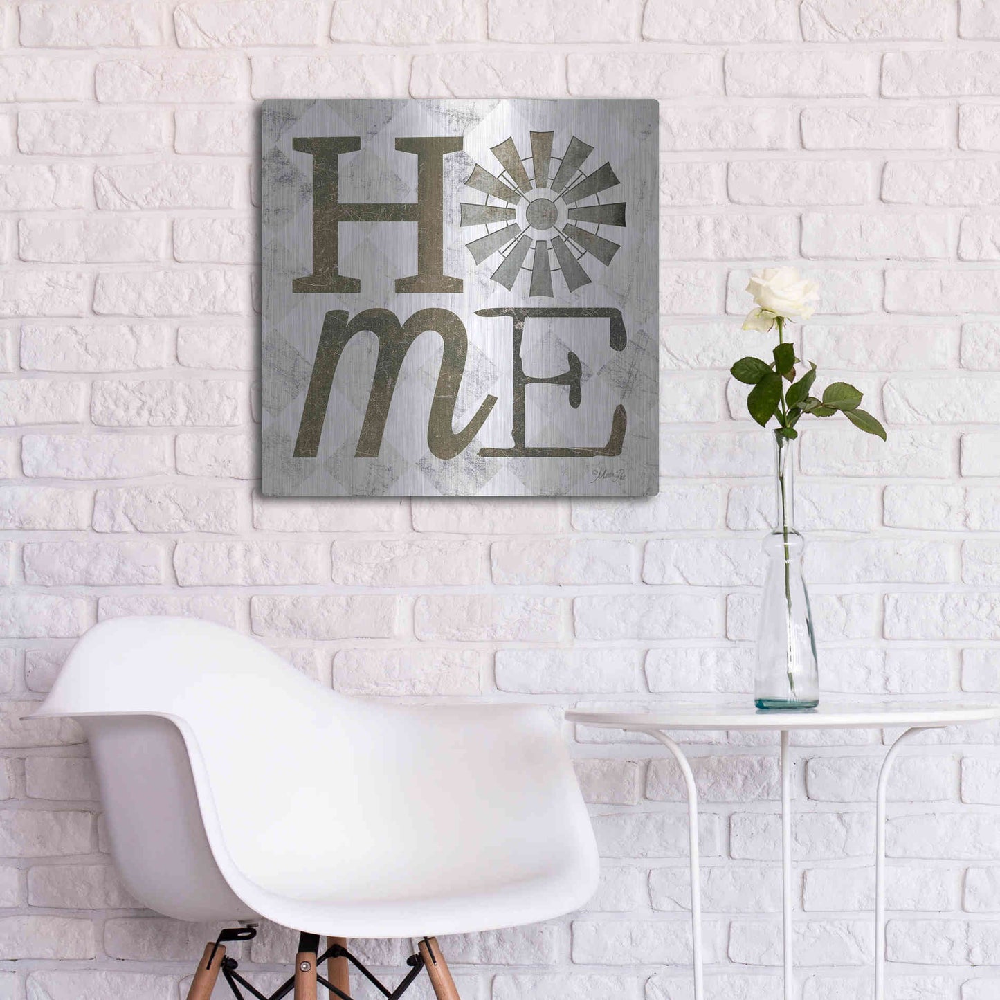 Luxe Metal Art 'Home with Windmill III' by Marla Rae, Metal Wall Art,24x24