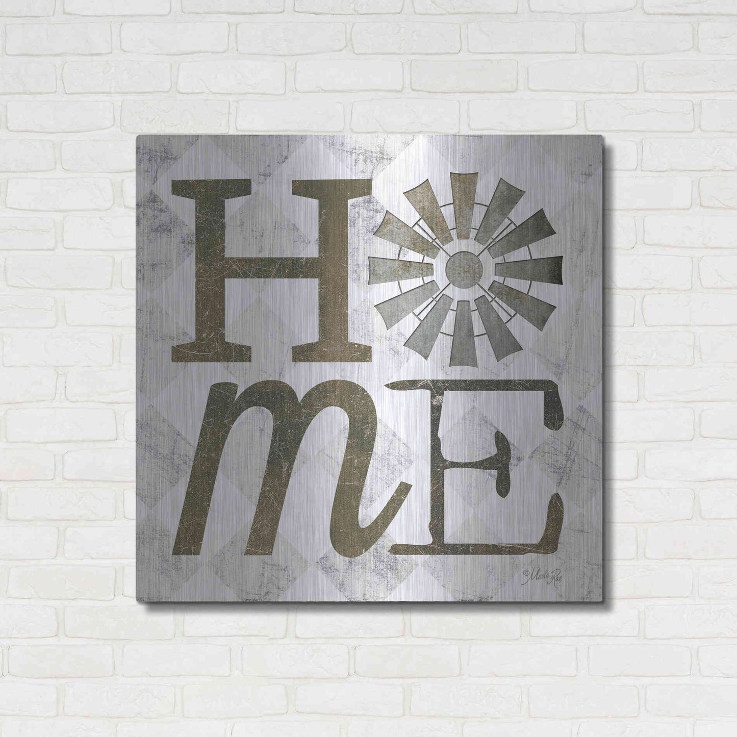 Luxe Metal Art 'Home with Windmill III' by Marla Rae, Metal Wall Art,36x36