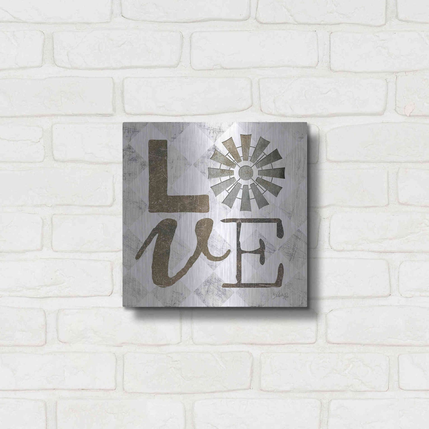 Luxe Metal Art 'Love with Windmill III' by Marla Rae, Metal Wall Art,12x12