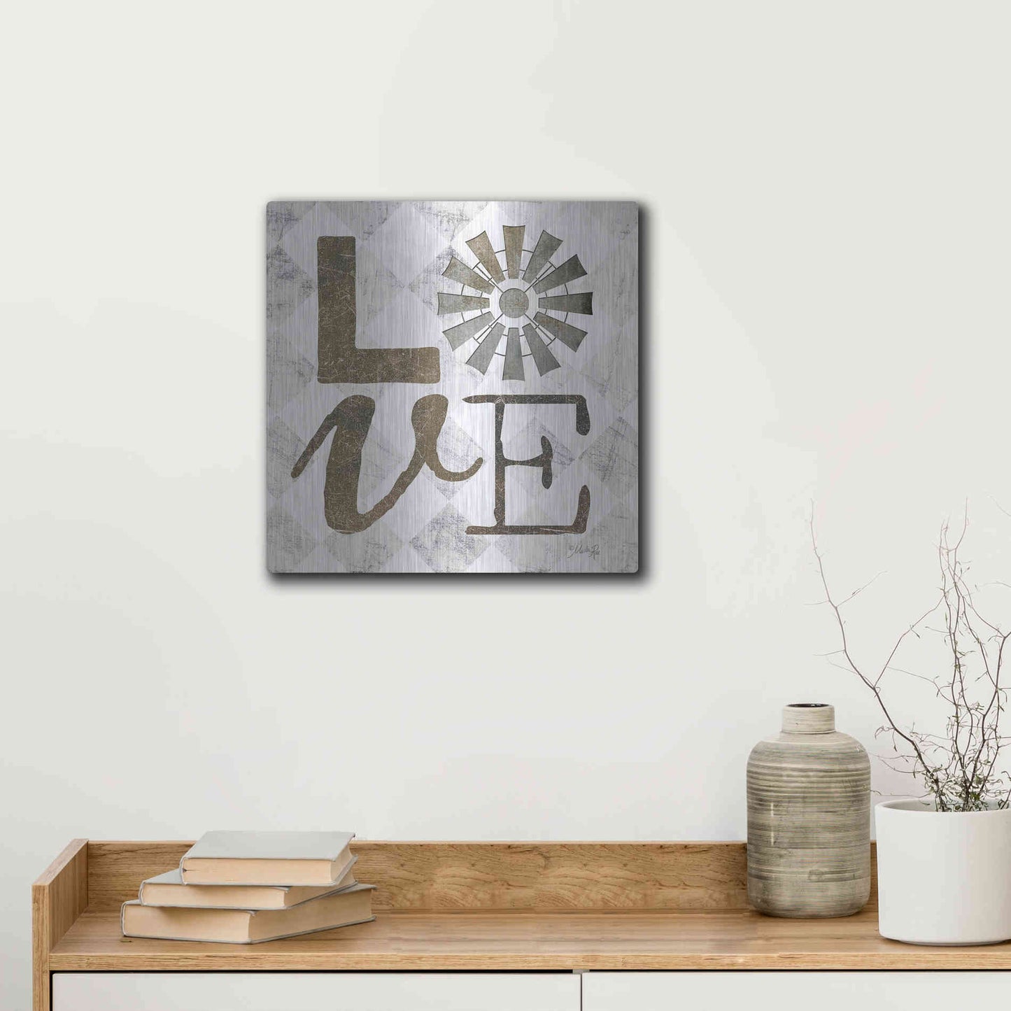 Luxe Metal Art 'Love with Windmill III' by Marla Rae, Metal Wall Art,12x12
