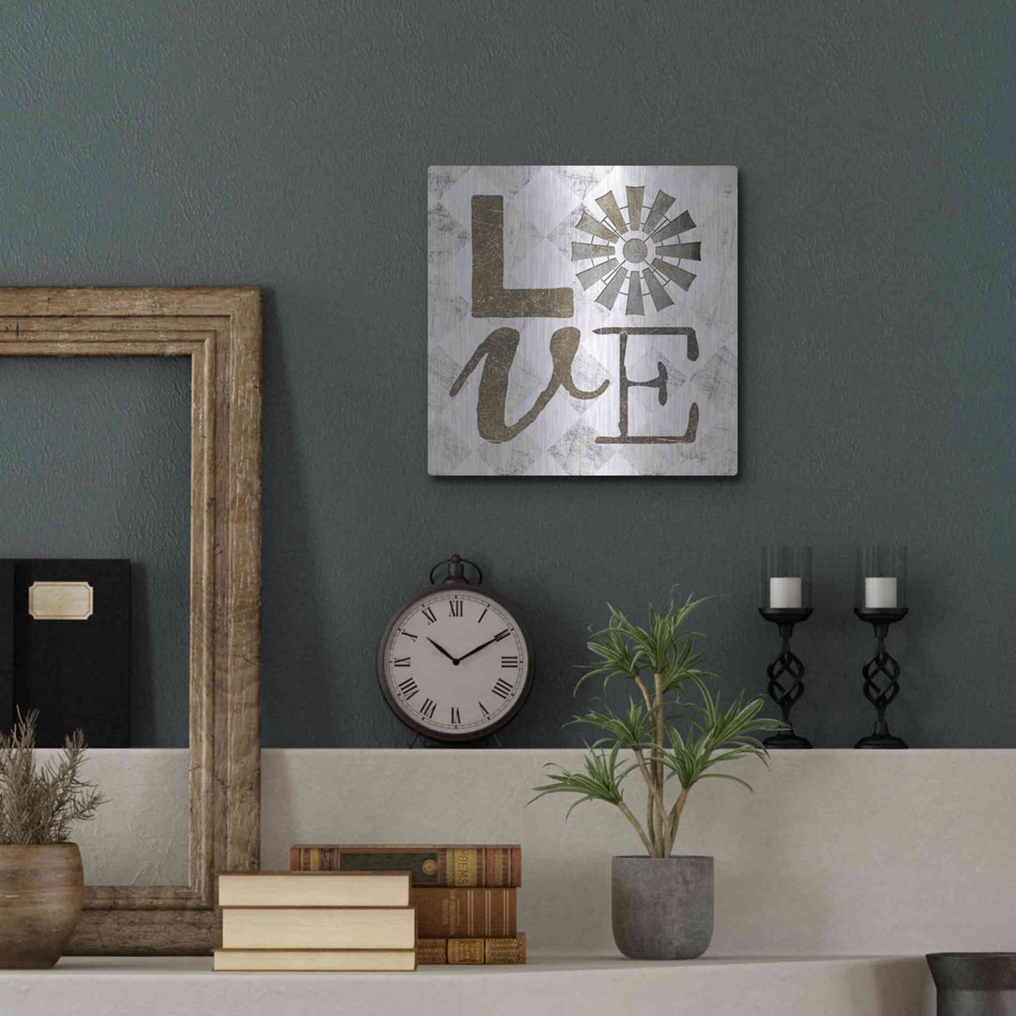 Luxe Metal Art 'Love with Windmill III' by Marla Rae, Metal Wall Art,12x12