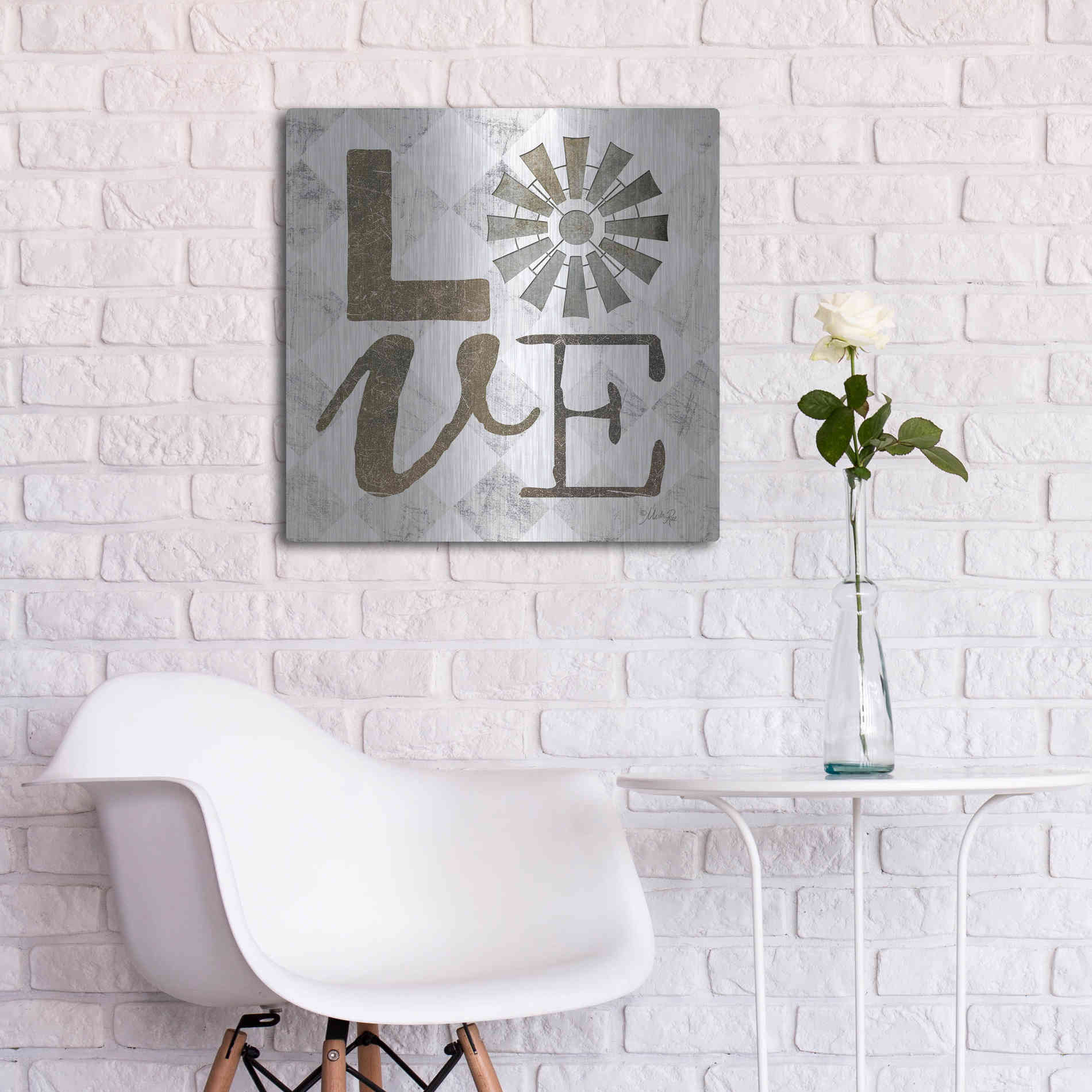 Luxe Metal Art 'Love with Windmill III' by Marla Rae, Metal Wall Art,24x24
