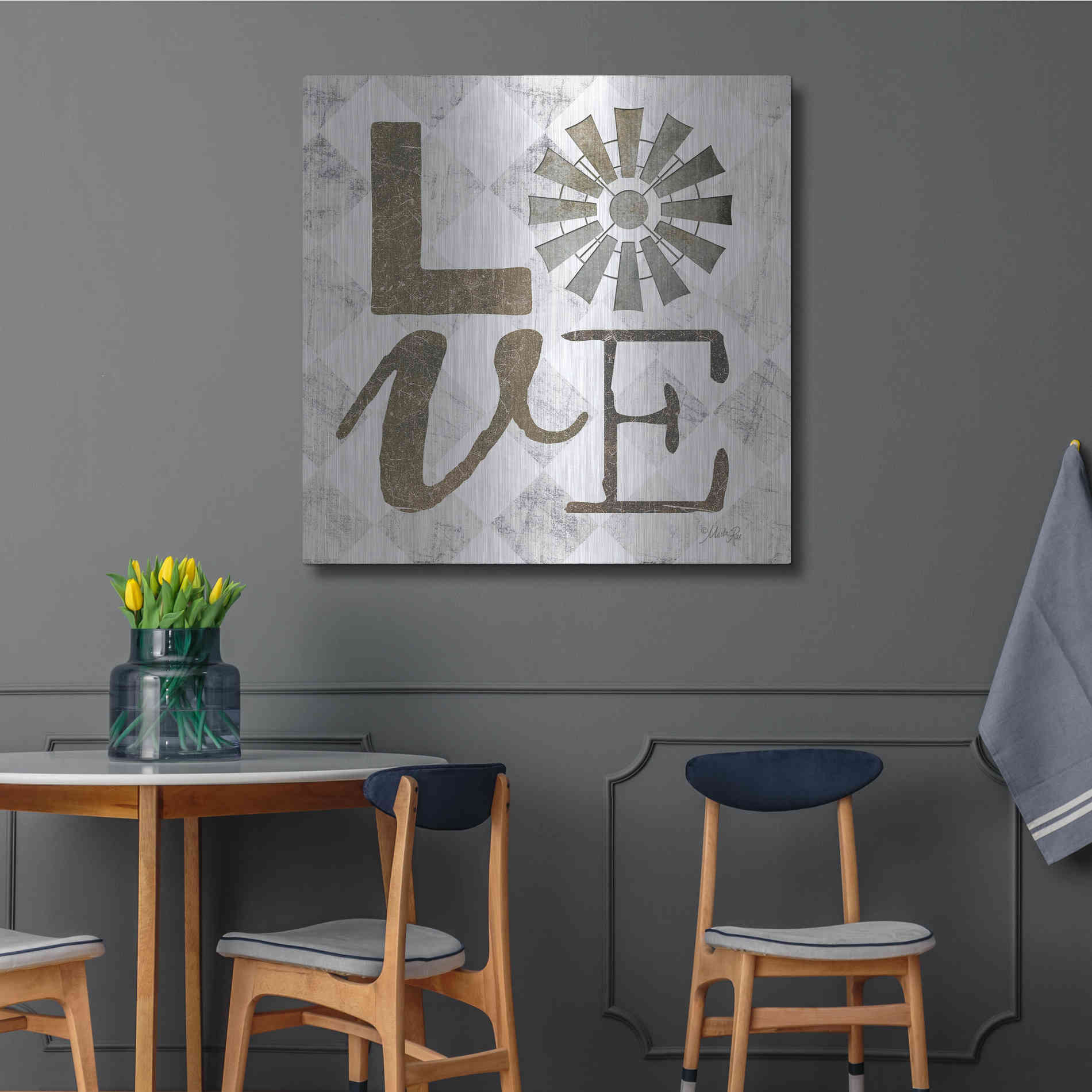 Luxe Metal Art 'Love with Windmill III' by Marla Rae, Metal Wall Art,36x36