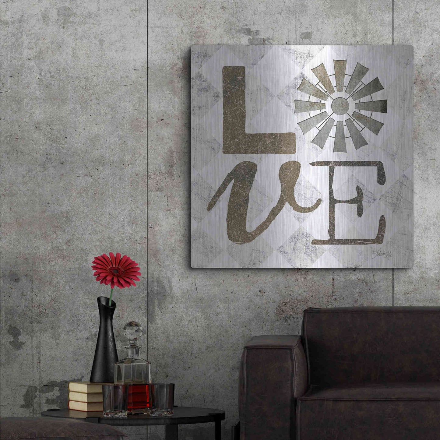 Luxe Metal Art 'Love with Windmill III' by Marla Rae, Metal Wall Art,36x36