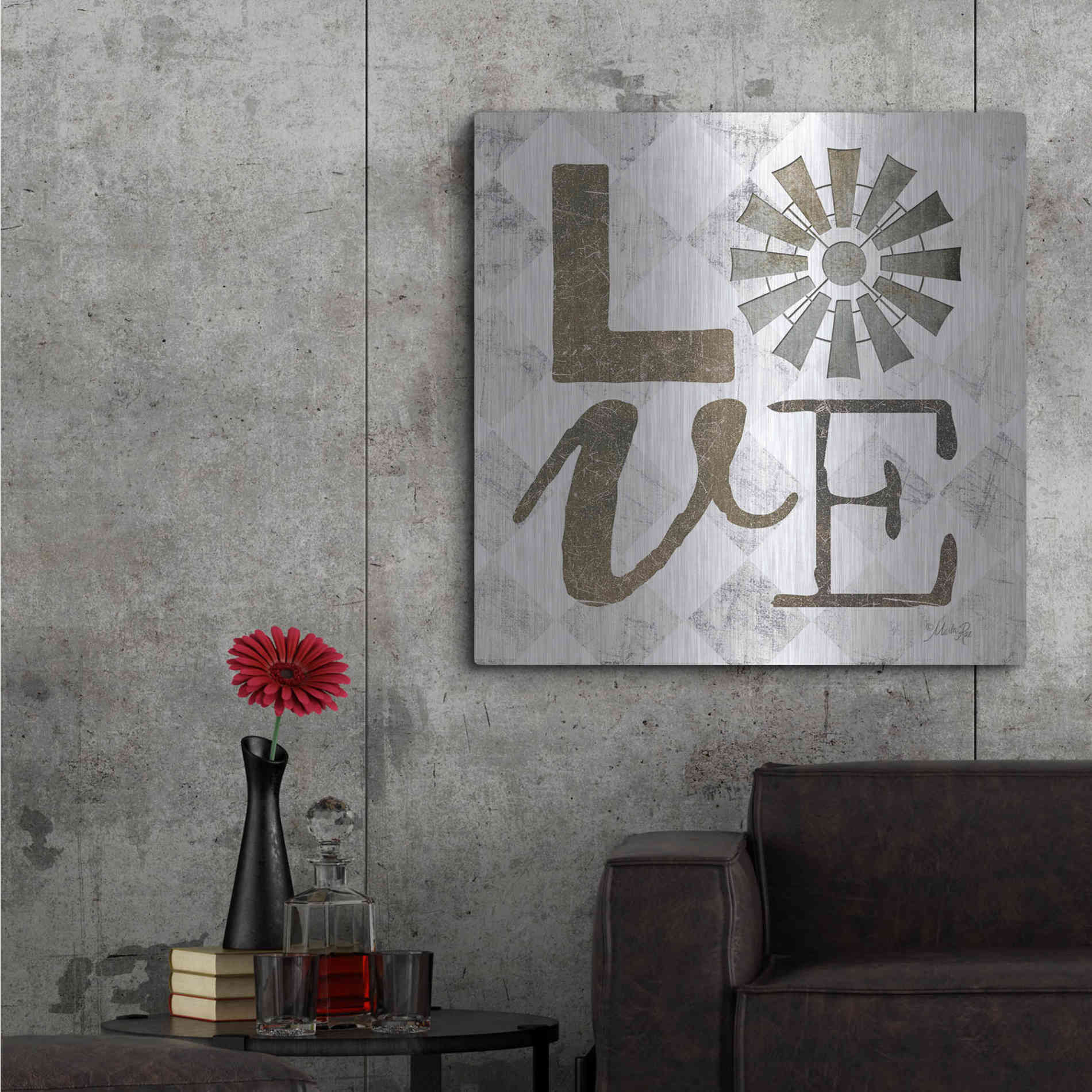 Luxe Metal Art 'Love with Windmill III' by Marla Rae, Metal Wall Art,36x36