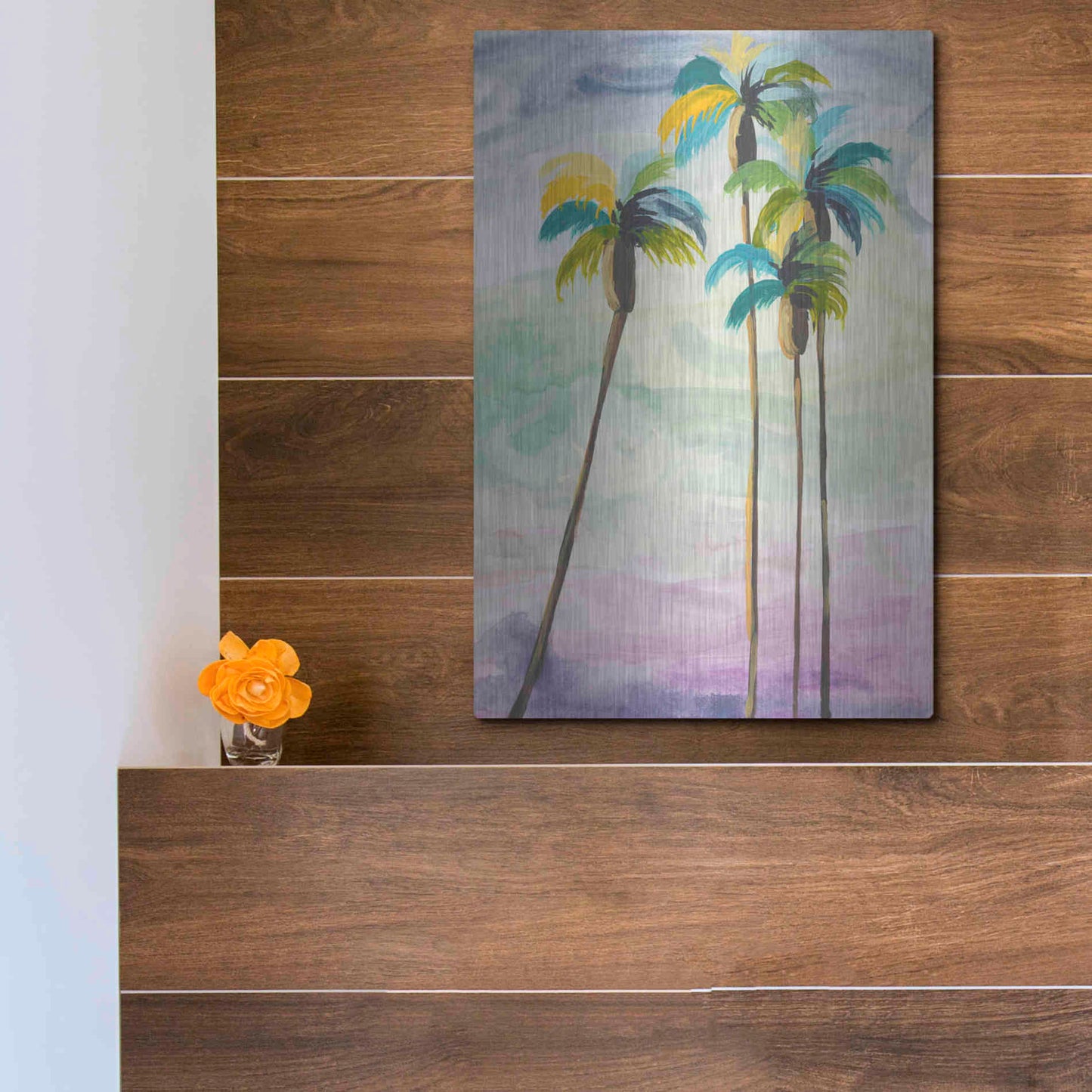 Luxe Metal Art 'Four Palms No. 2' by Jan Weiss, Metal Wall Art,12x16