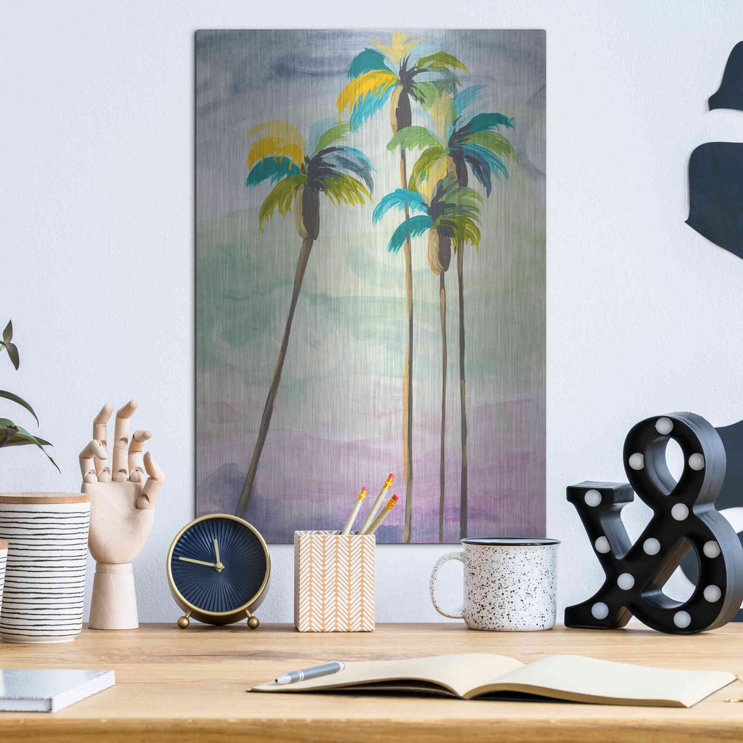 Luxe Metal Art 'Four Palms No. 2' by Jan Weiss, Metal Wall Art,12x16