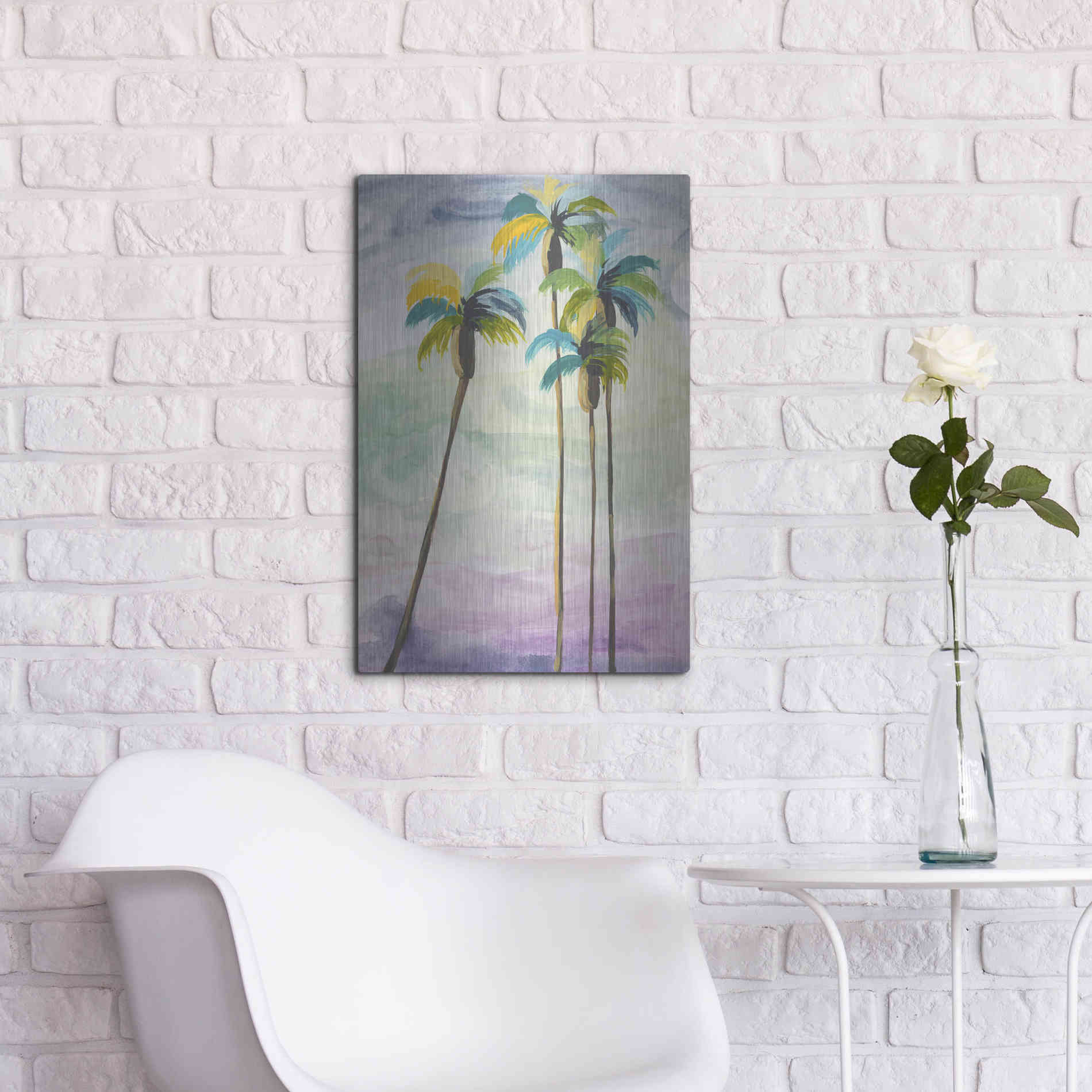 Luxe Metal Art 'Four Palms No. 2' by Jan Weiss, Metal Wall Art,16x24