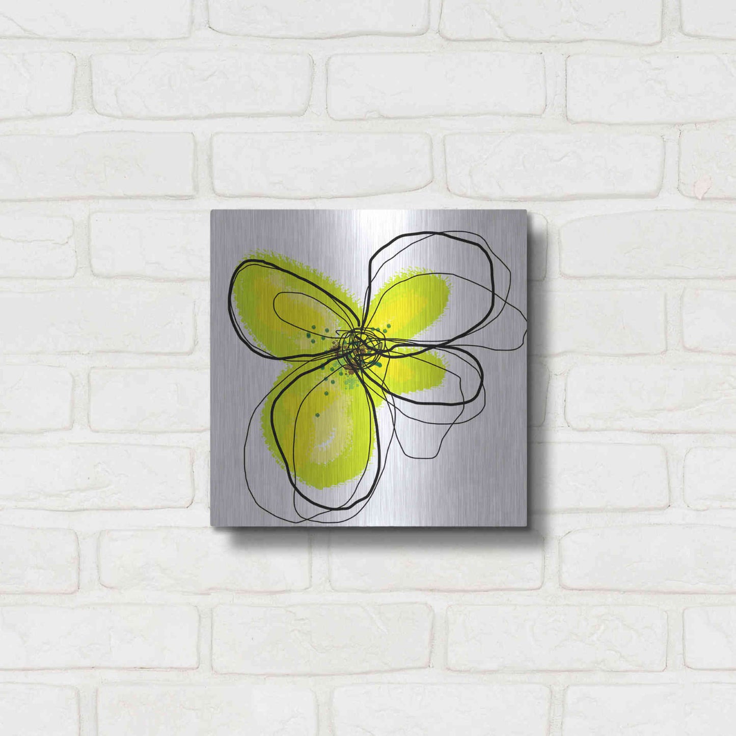Luxe Metal Art 'Yellow Petals One' by Jan Weiss, Metal Wall Art,12x12