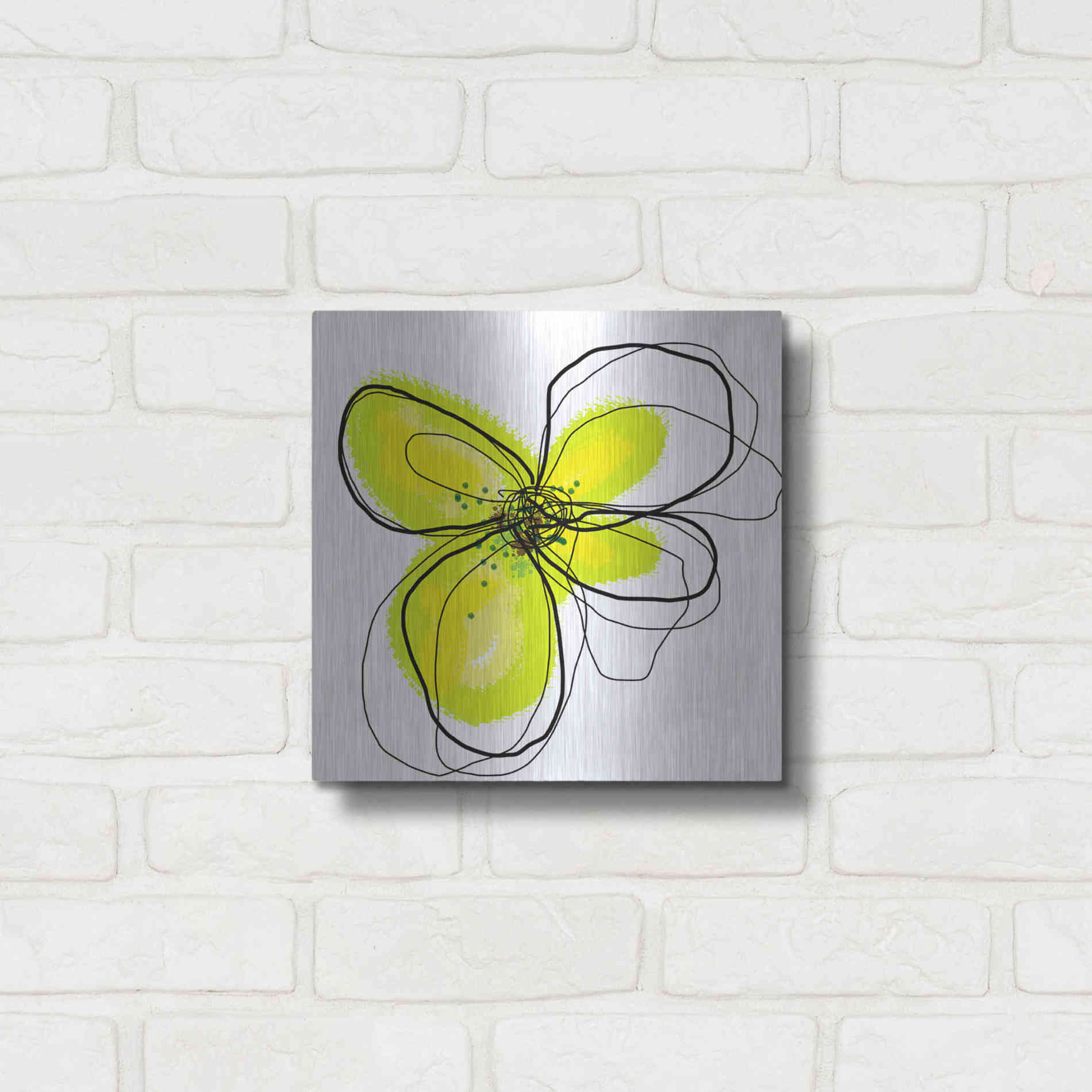 Luxe Metal Art 'Yellow Petals One' by Jan Weiss, Metal Wall Art,12x12