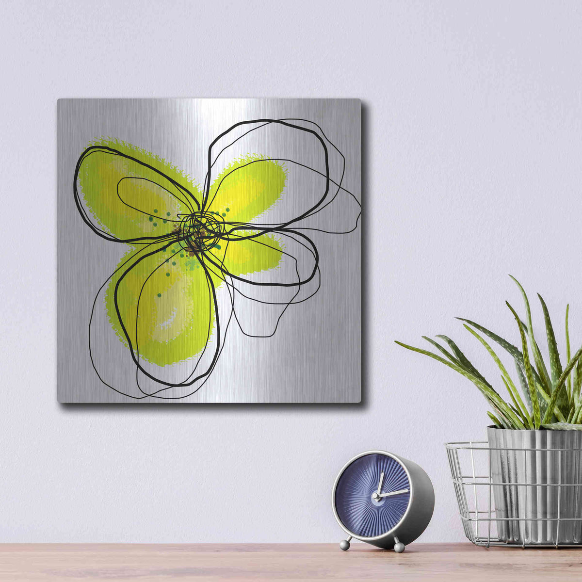 Luxe Metal Art 'Yellow Petals One' by Jan Weiss, Metal Wall Art,12x12