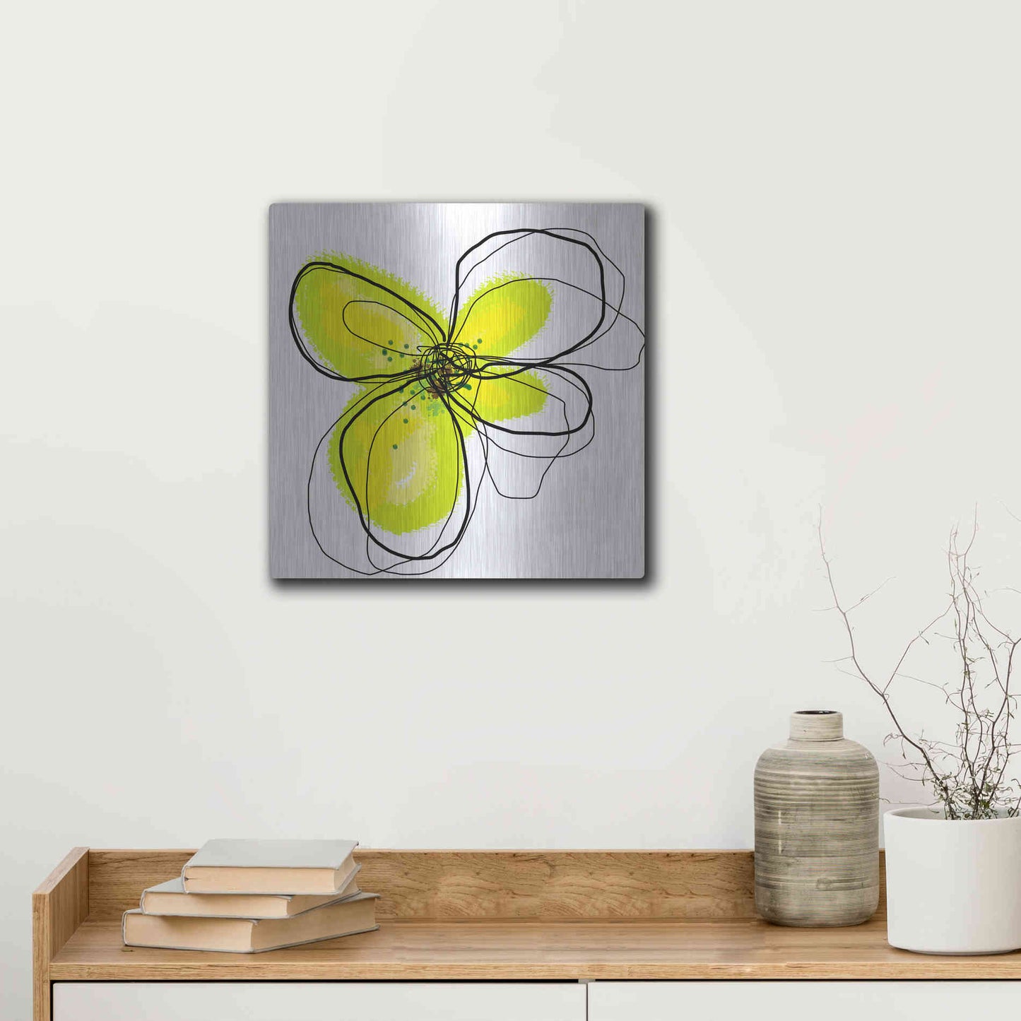 Luxe Metal Art 'Yellow Petals One' by Jan Weiss, Metal Wall Art,12x12