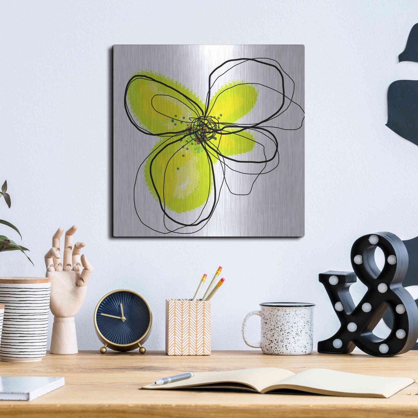 Luxe Metal Art 'Yellow Petals One' by Jan Weiss, Metal Wall Art,12x12