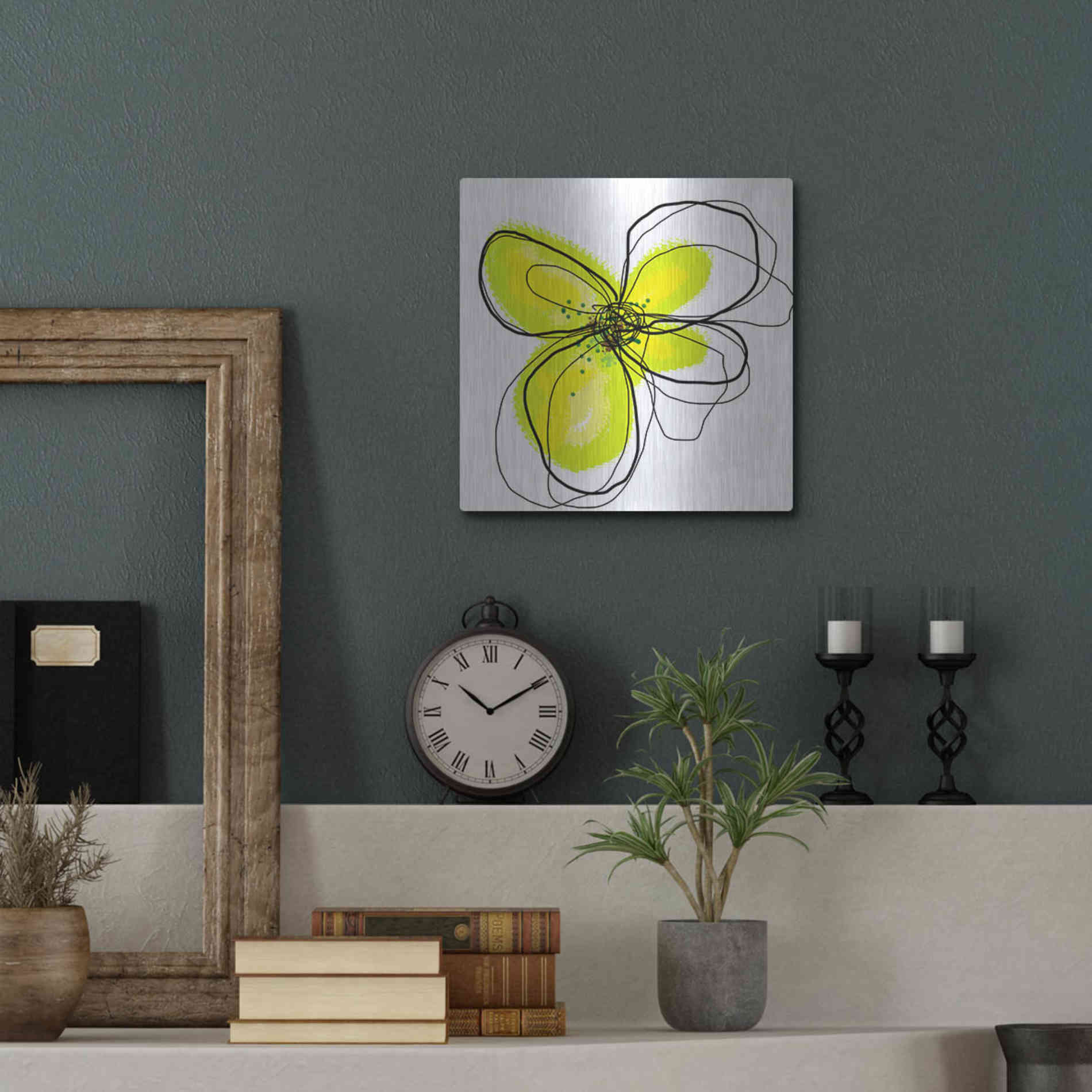 Luxe Metal Art 'Yellow Petals One' by Jan Weiss, Metal Wall Art,12x12
