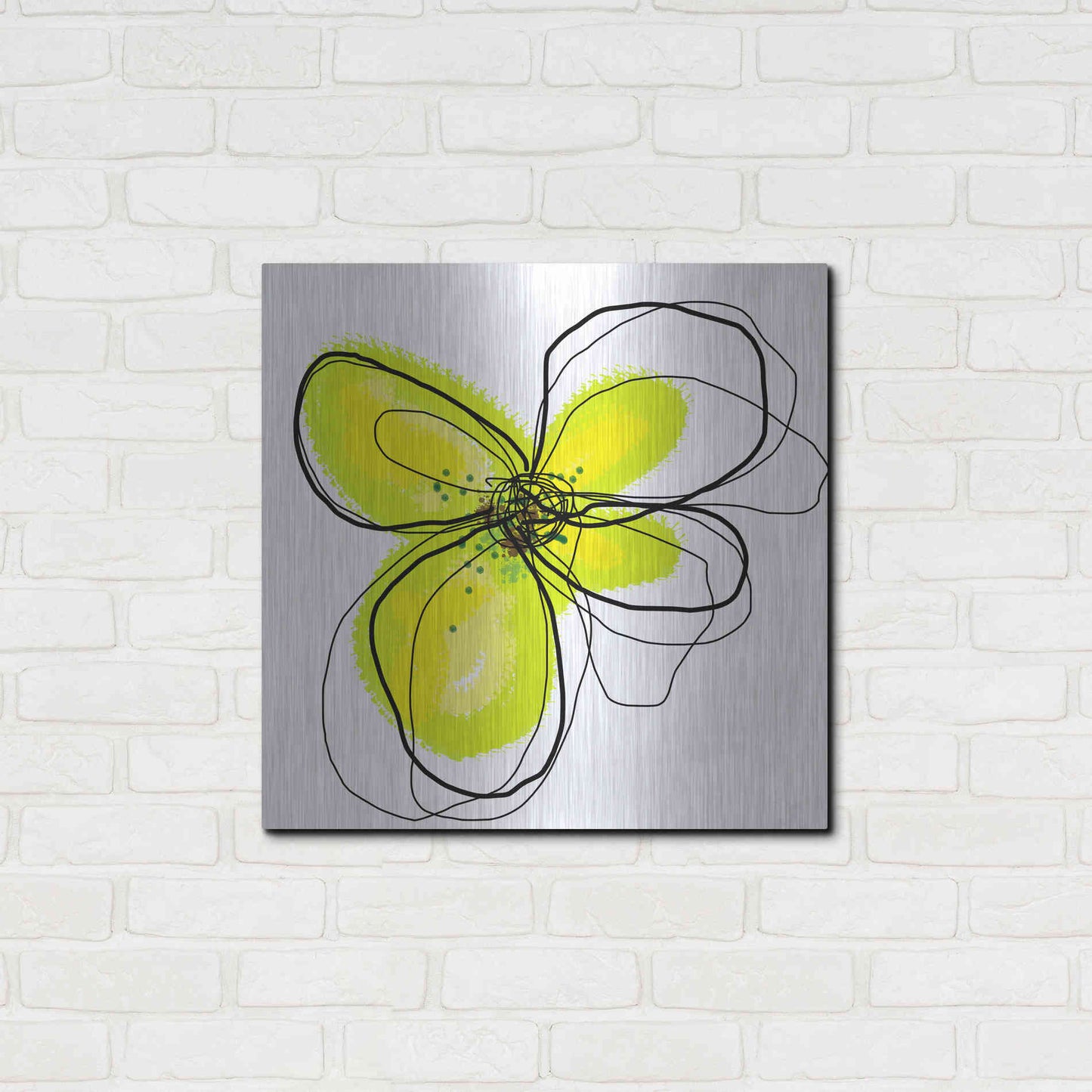 Luxe Metal Art 'Yellow Petals One' by Jan Weiss, Metal Wall Art,24x24